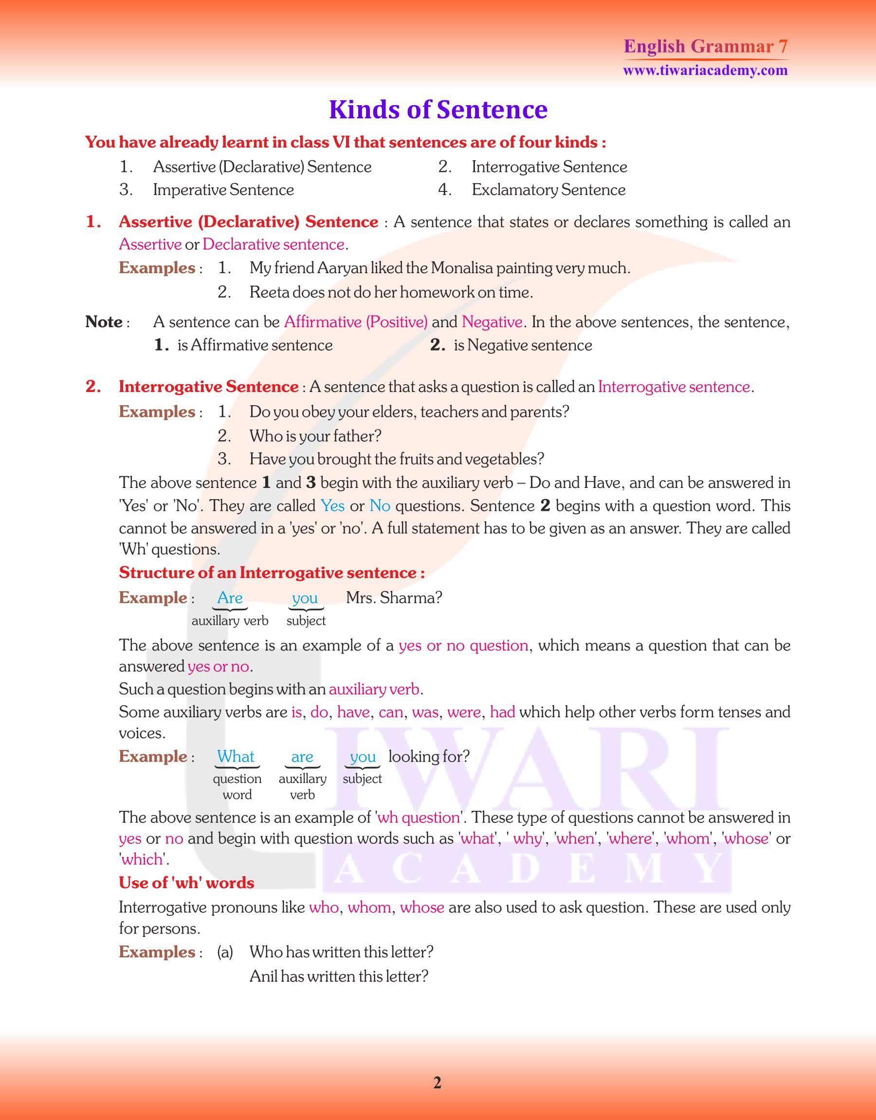 Class 7 English Grammar Chapter 1 Revision