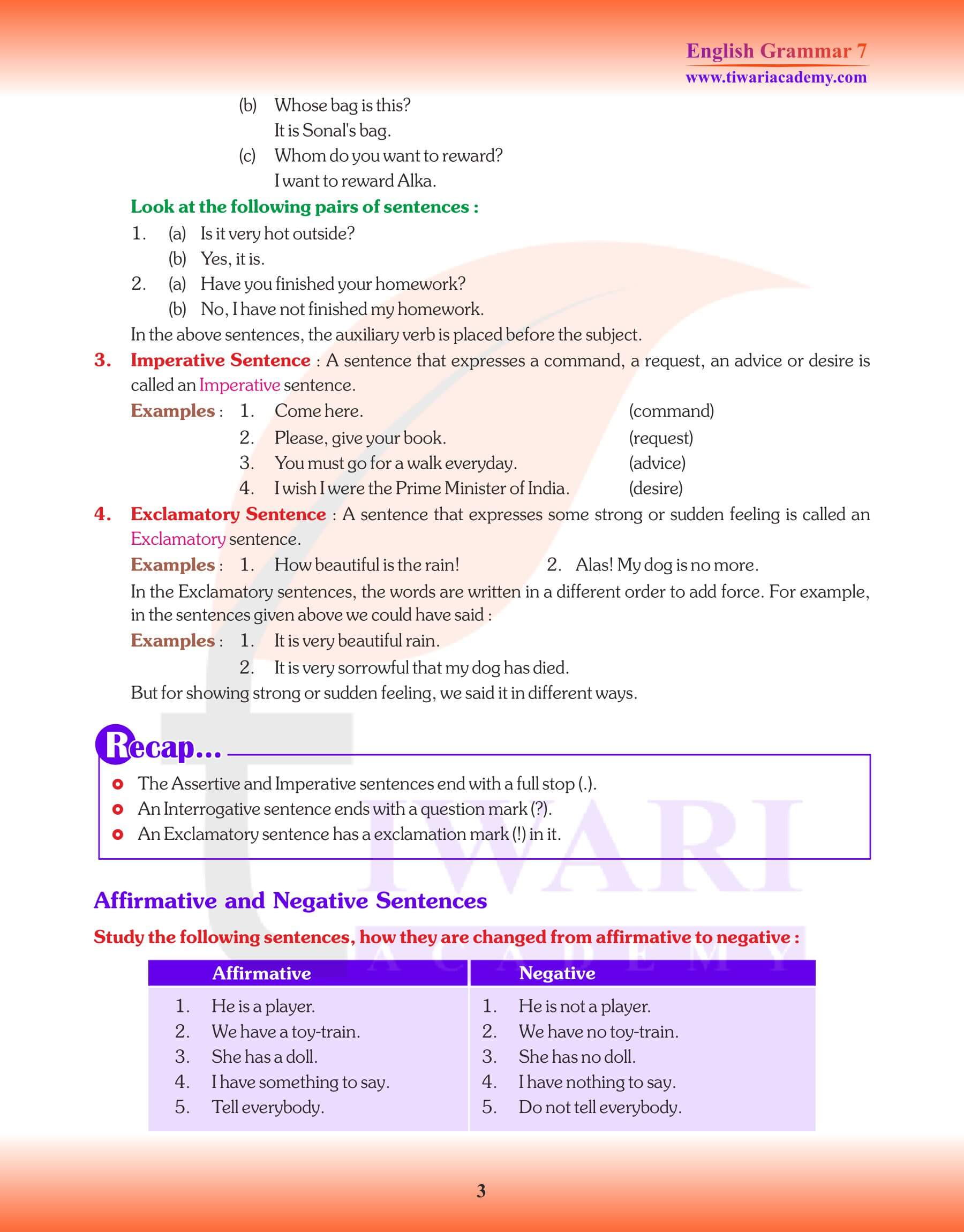 Class 7 English Grammar Chapter 1 Extra book