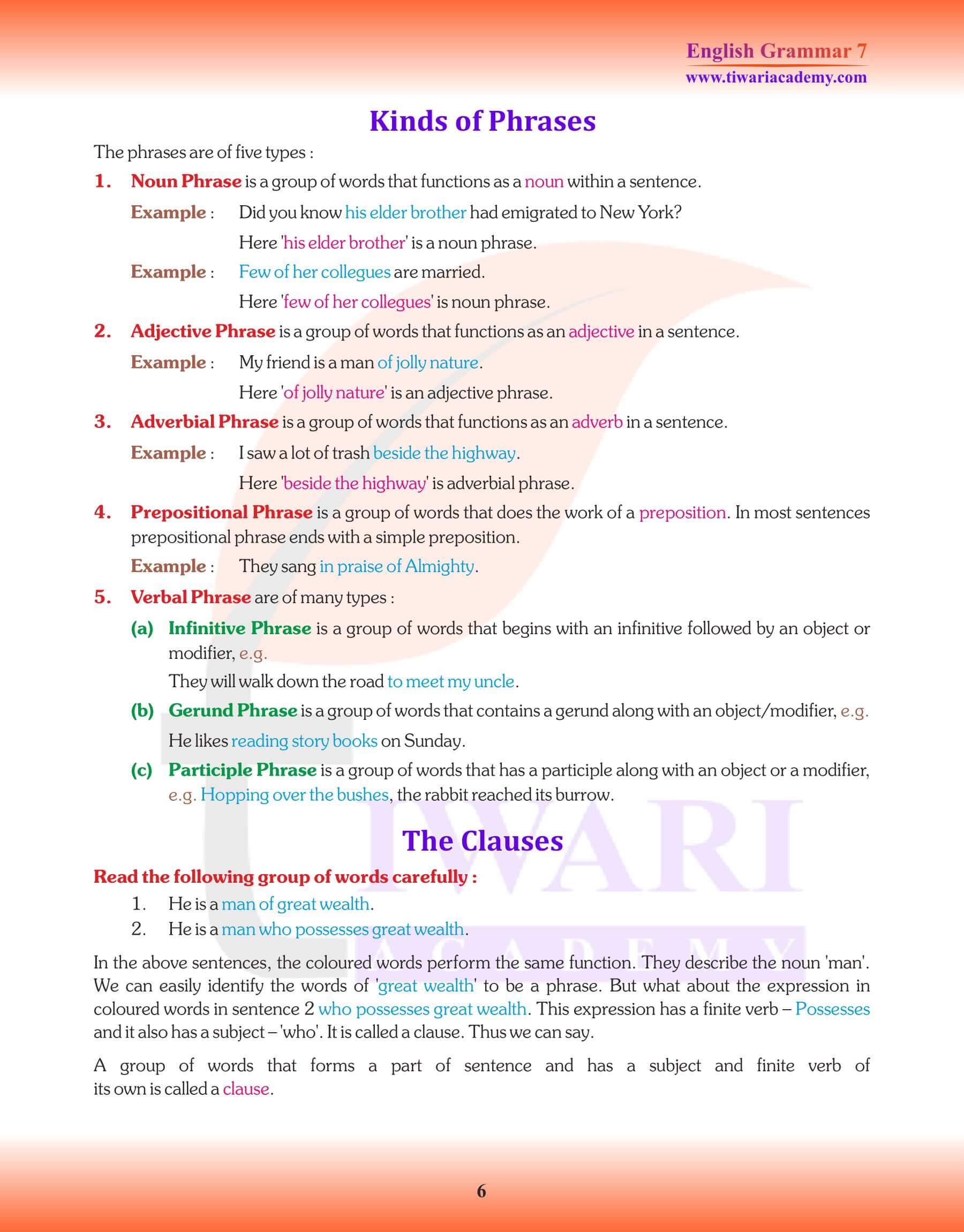 Class 7 Grammar Chapter 1 Exercise book