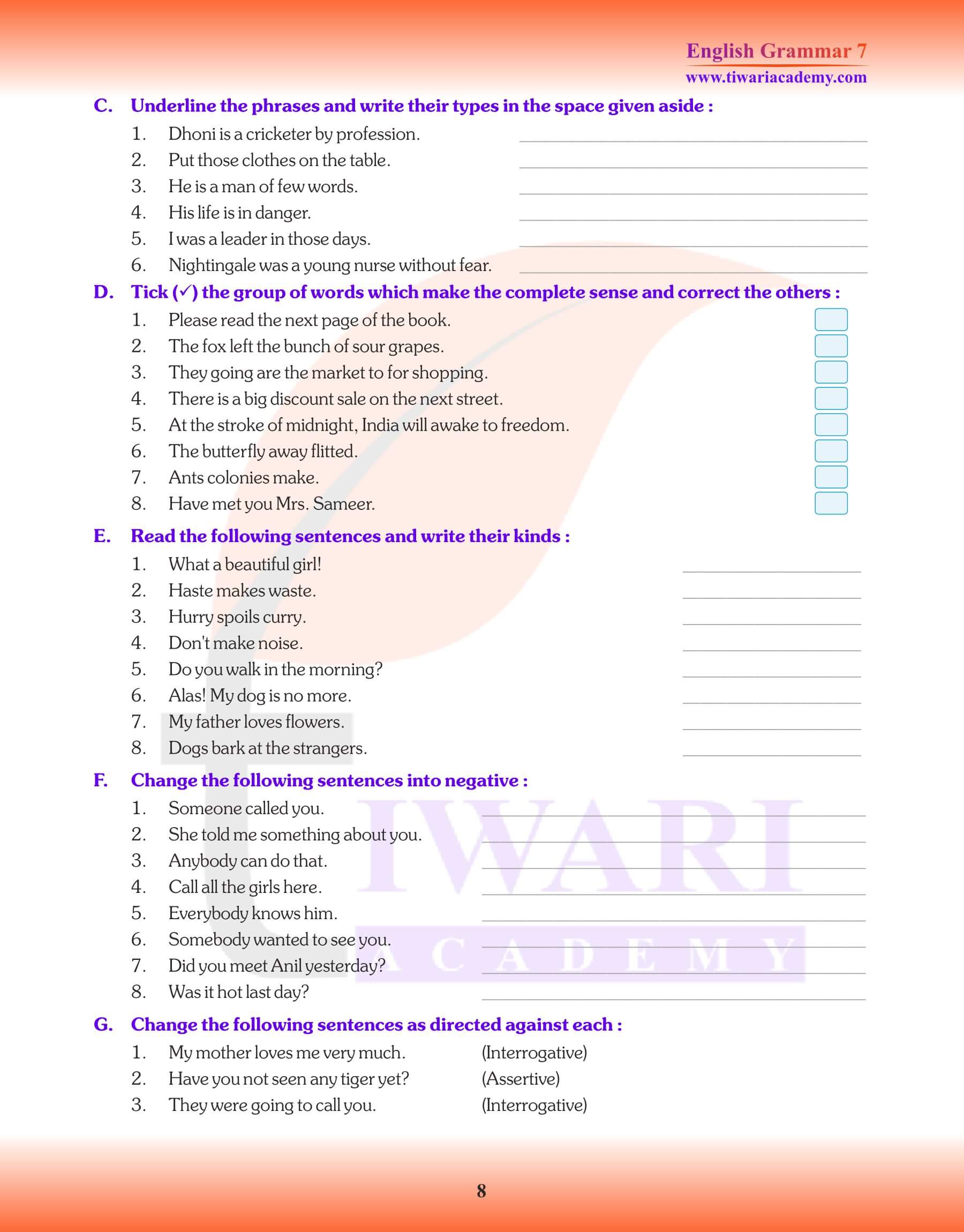 Class 7 Grammar Chapter 1 textbook