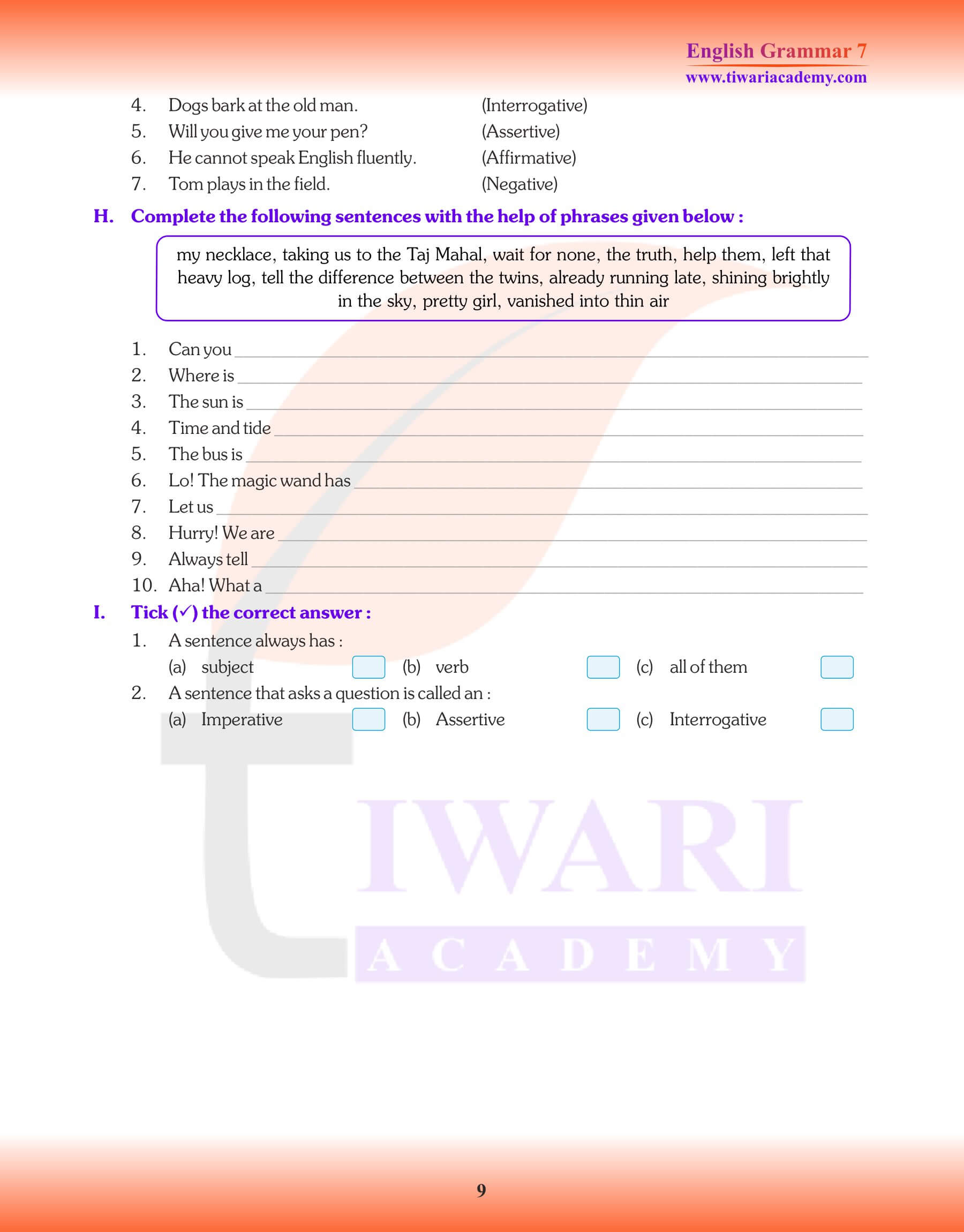 Class 7 Grammar Chapter 1 Practice book