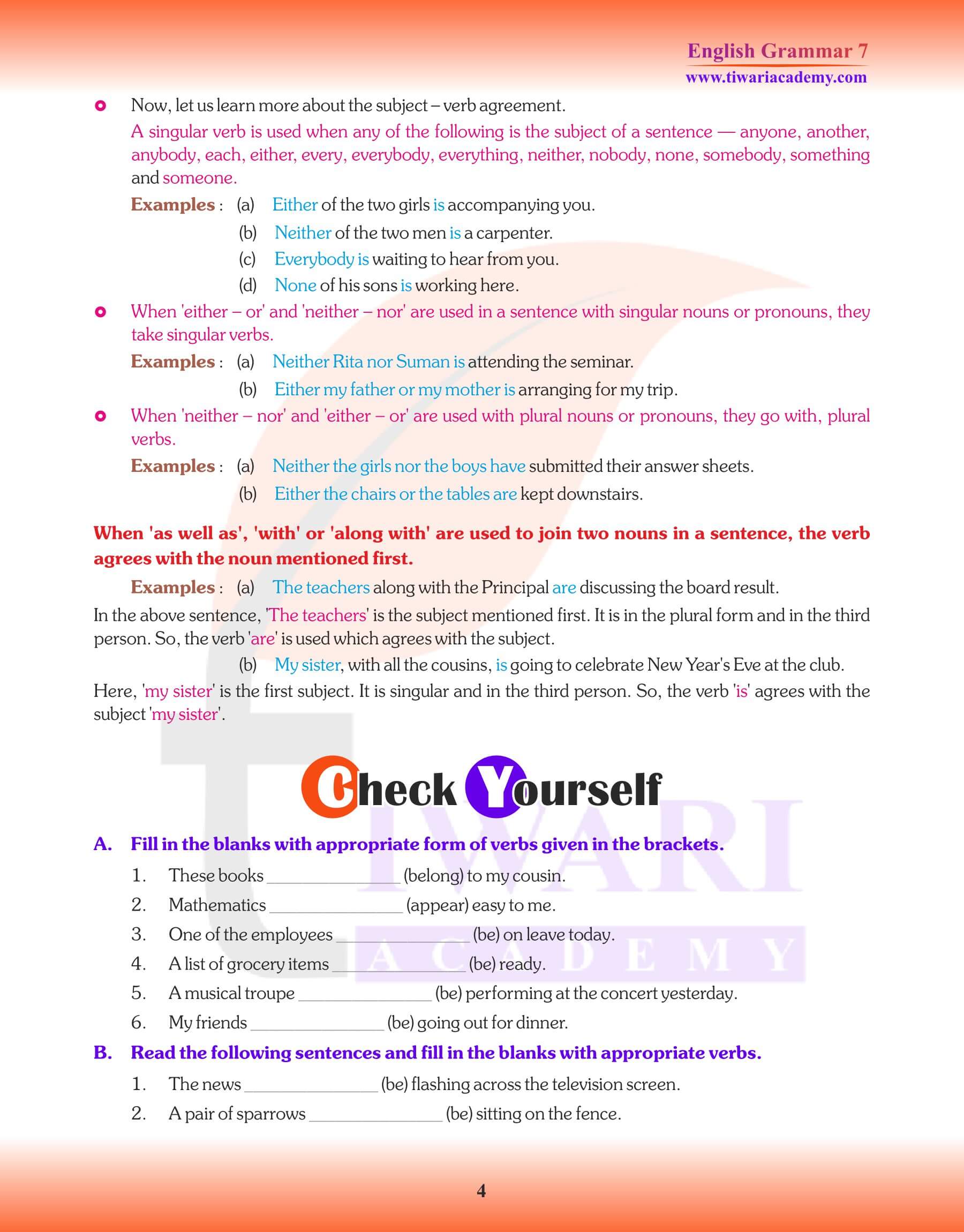 Class 7 English Grammar Chapter 10 Revision book