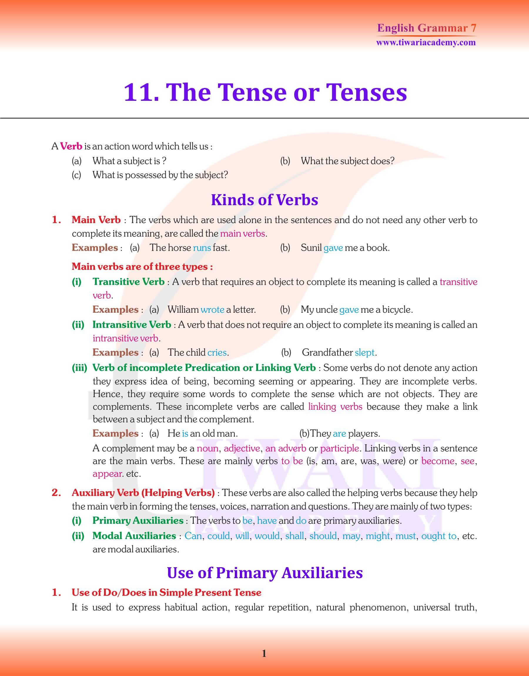Class 7 English Grammar Chapter 11 Revision Book