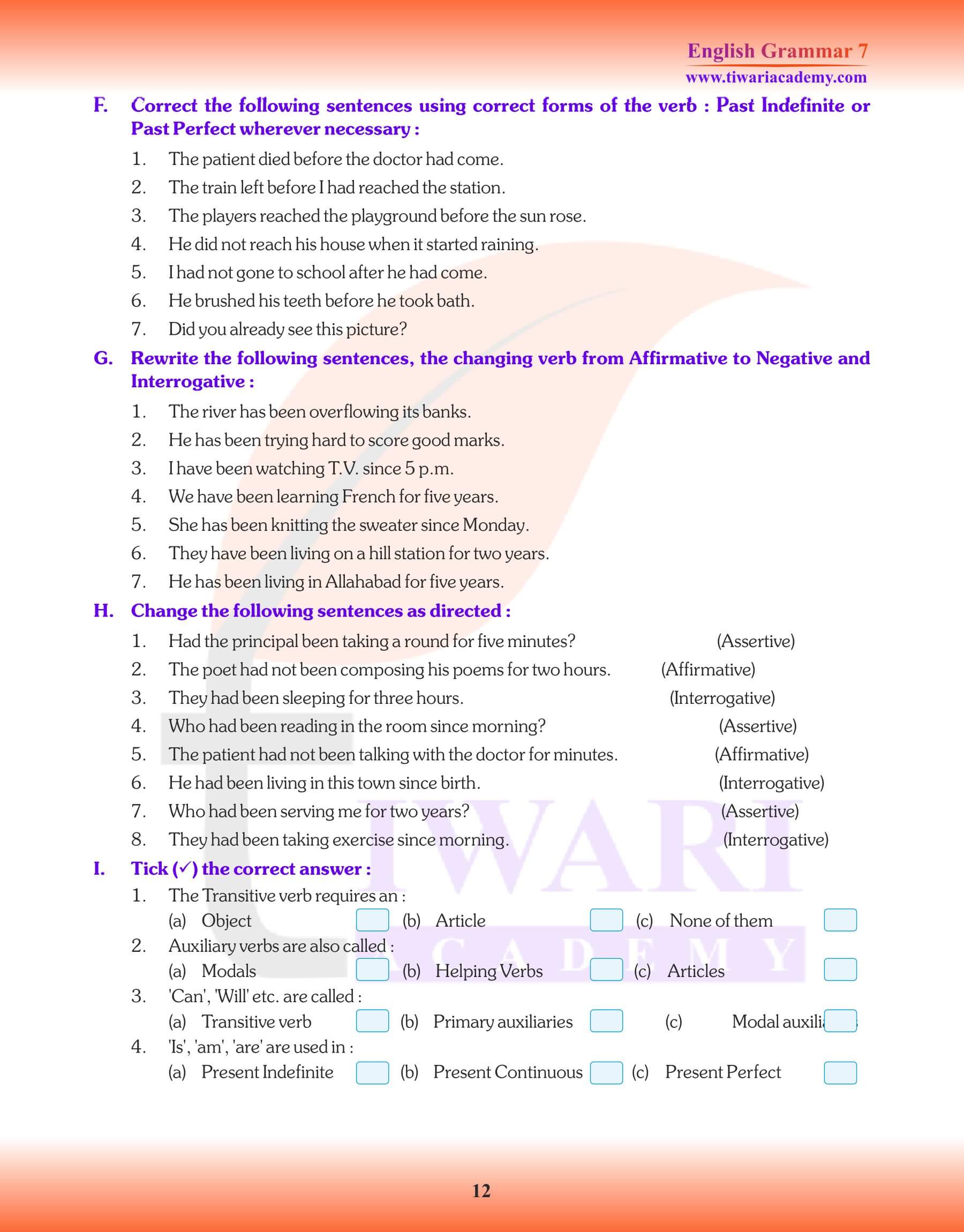 Class 7 Grammar Chapter 11 Practice notes