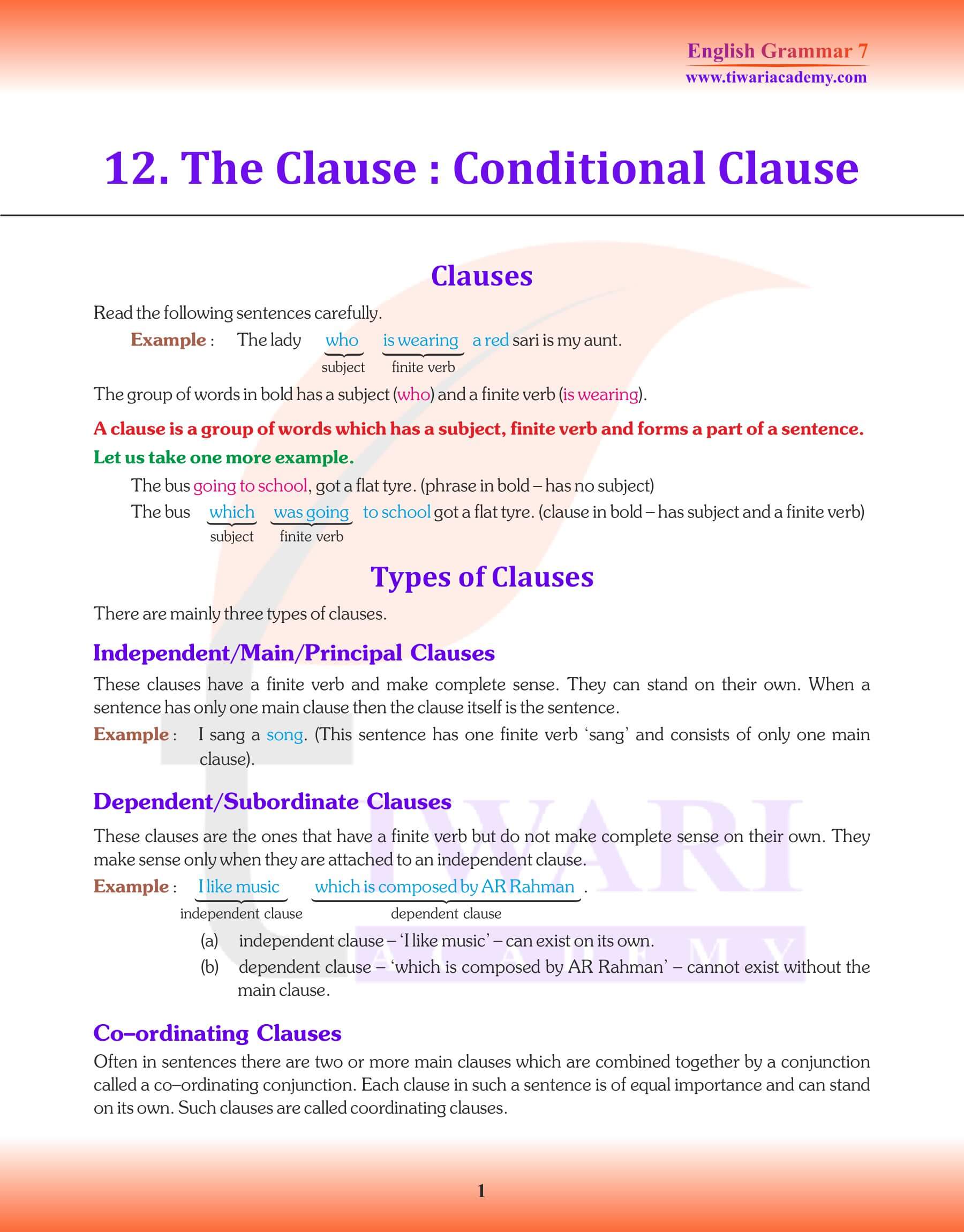 Class 7 English Grammar Chapter 12 Revision Book