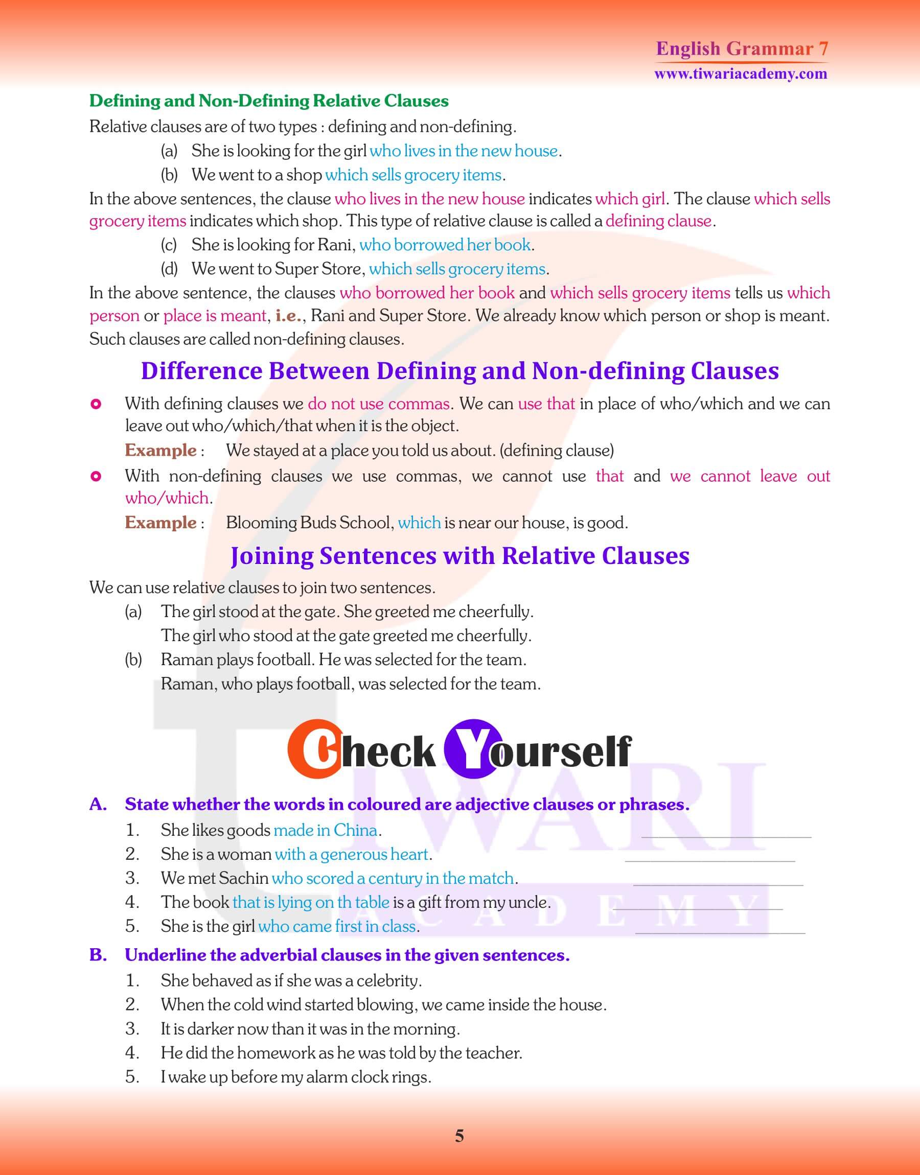 Class 7 English Grammar Chapter 12 Assignments