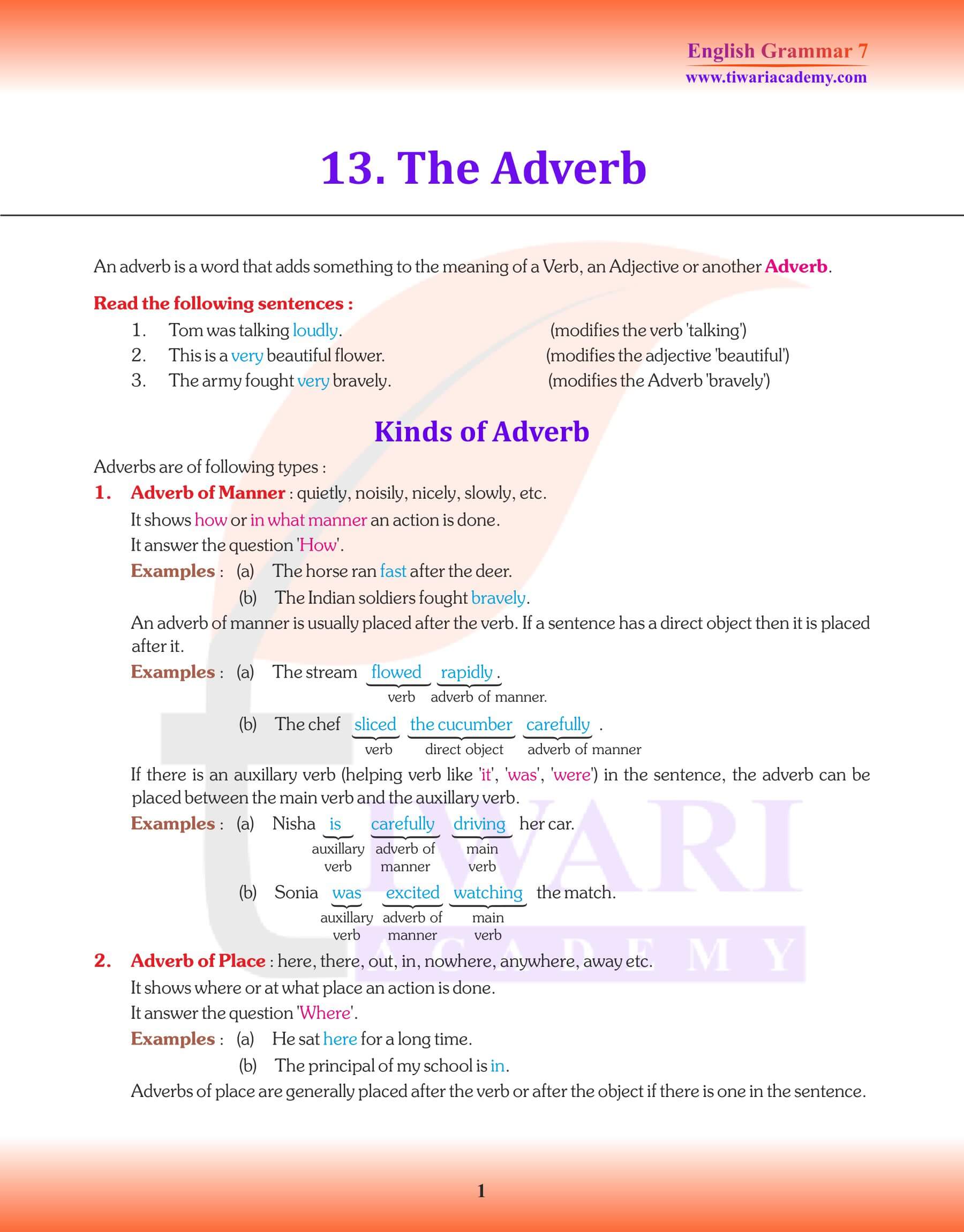 Class 7 English Grammar Chapter 13 Revision Book