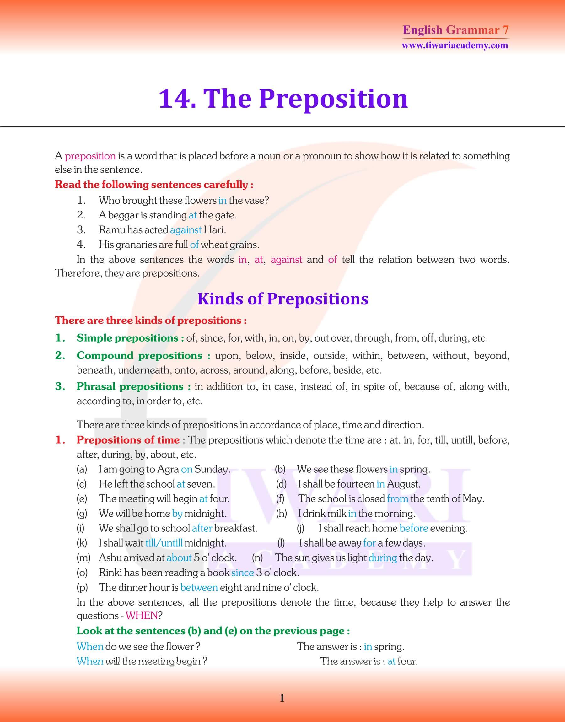 Class 7 English Grammar Chapter 14 Revision Book