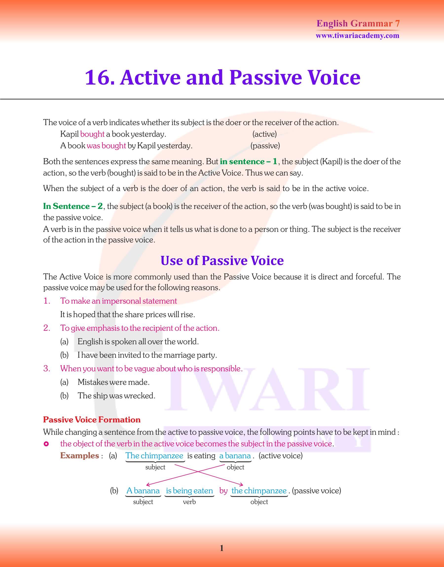 Class 7 English Grammar Chapter 16 Revision Book