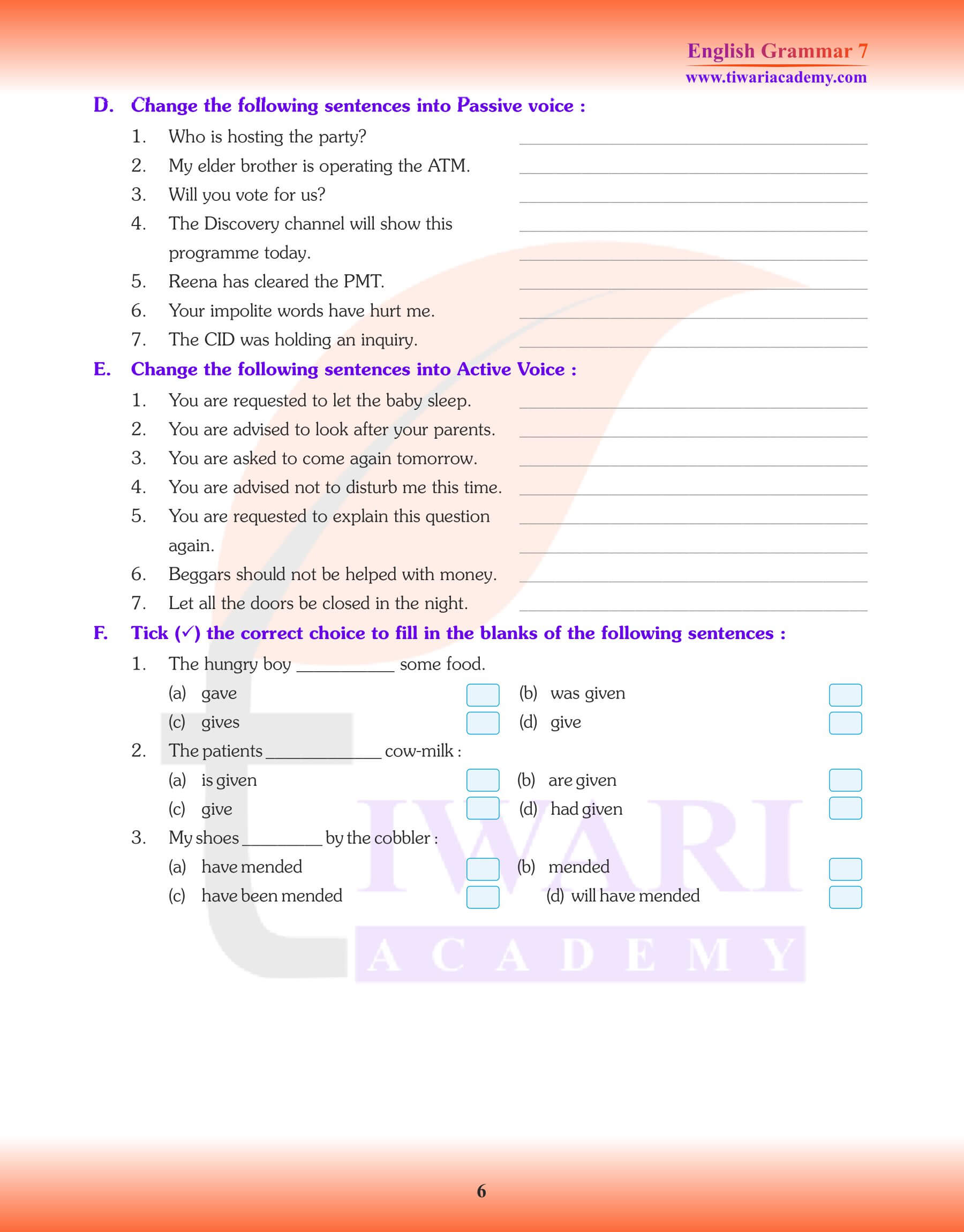 Class 7 English Grammar Chapter 16 Exercises