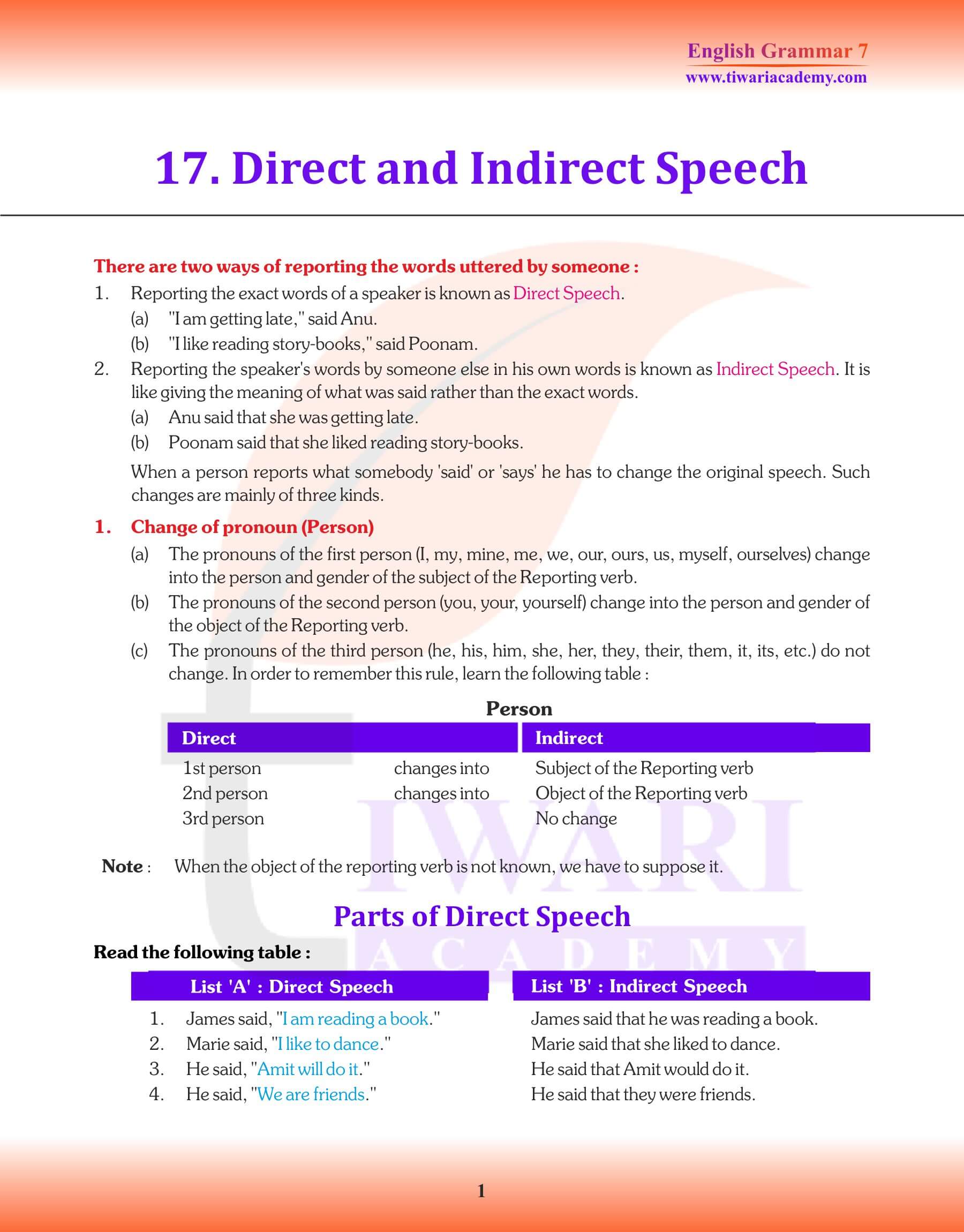 Class 7 English Grammar Chapter 17 Revision Book