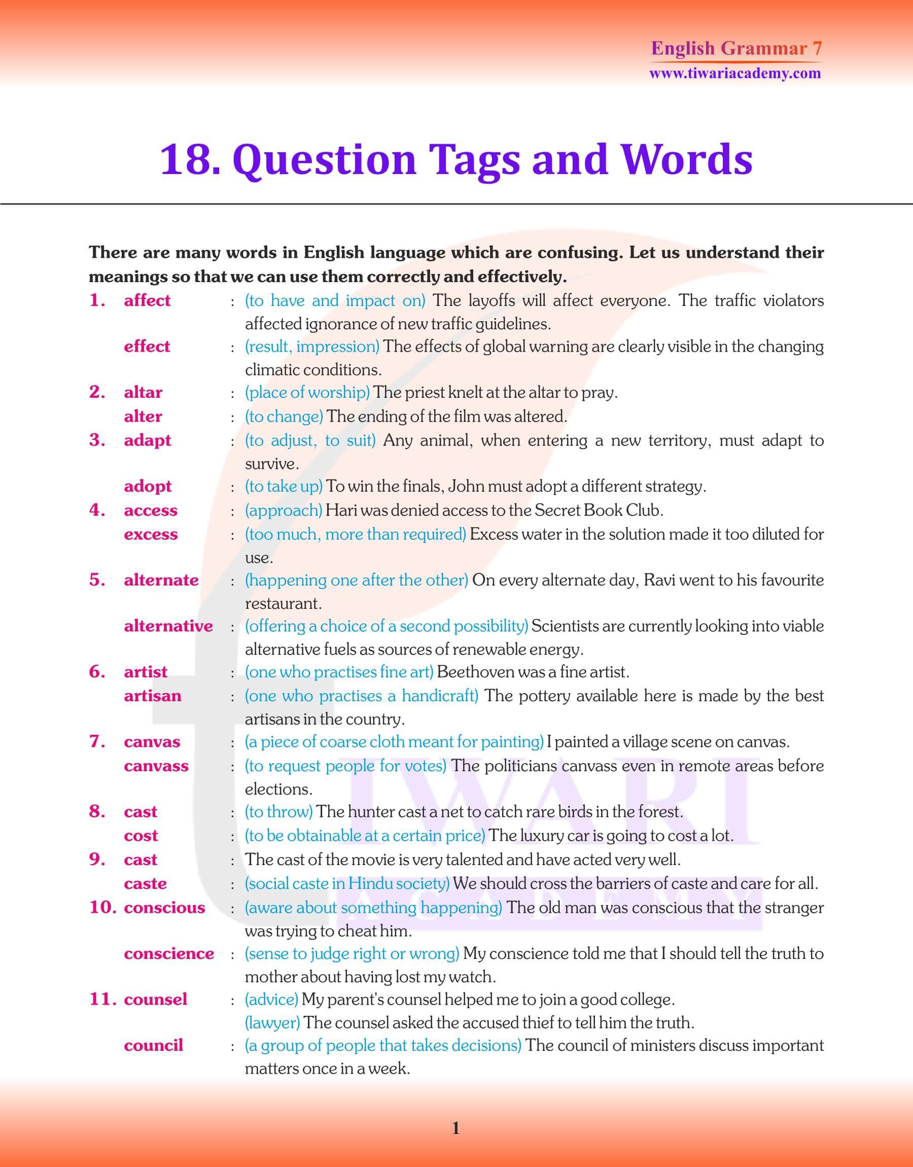 Class 7 English Grammar Chapter 18 Revision Book
