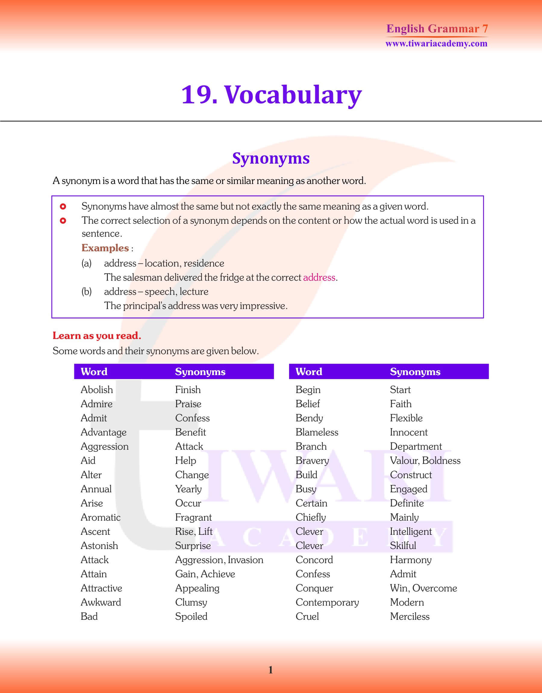 Class 7 English Grammar Chapter 19 Revision Book