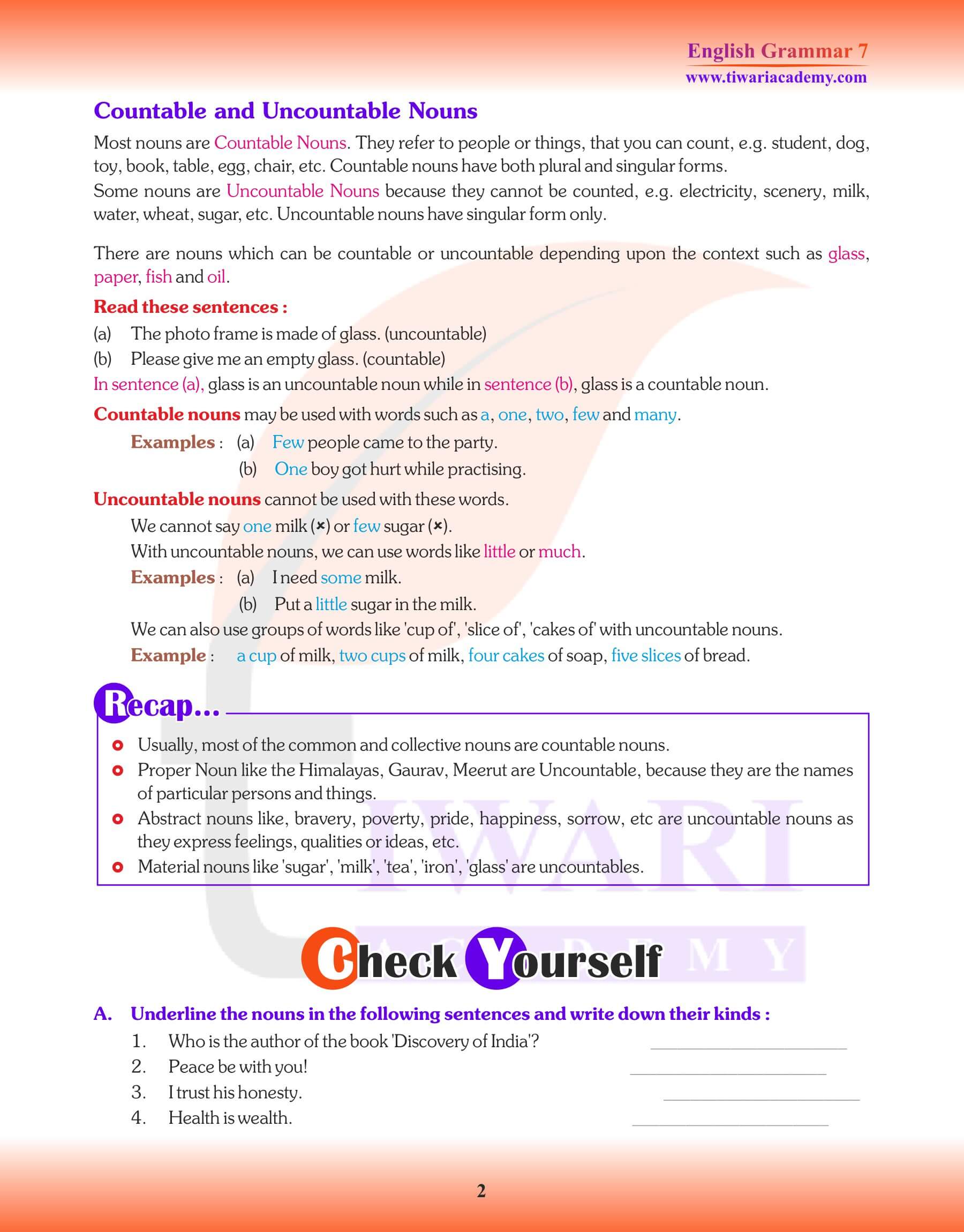 Class 7 English Grammar Chapter 2 Practice book
