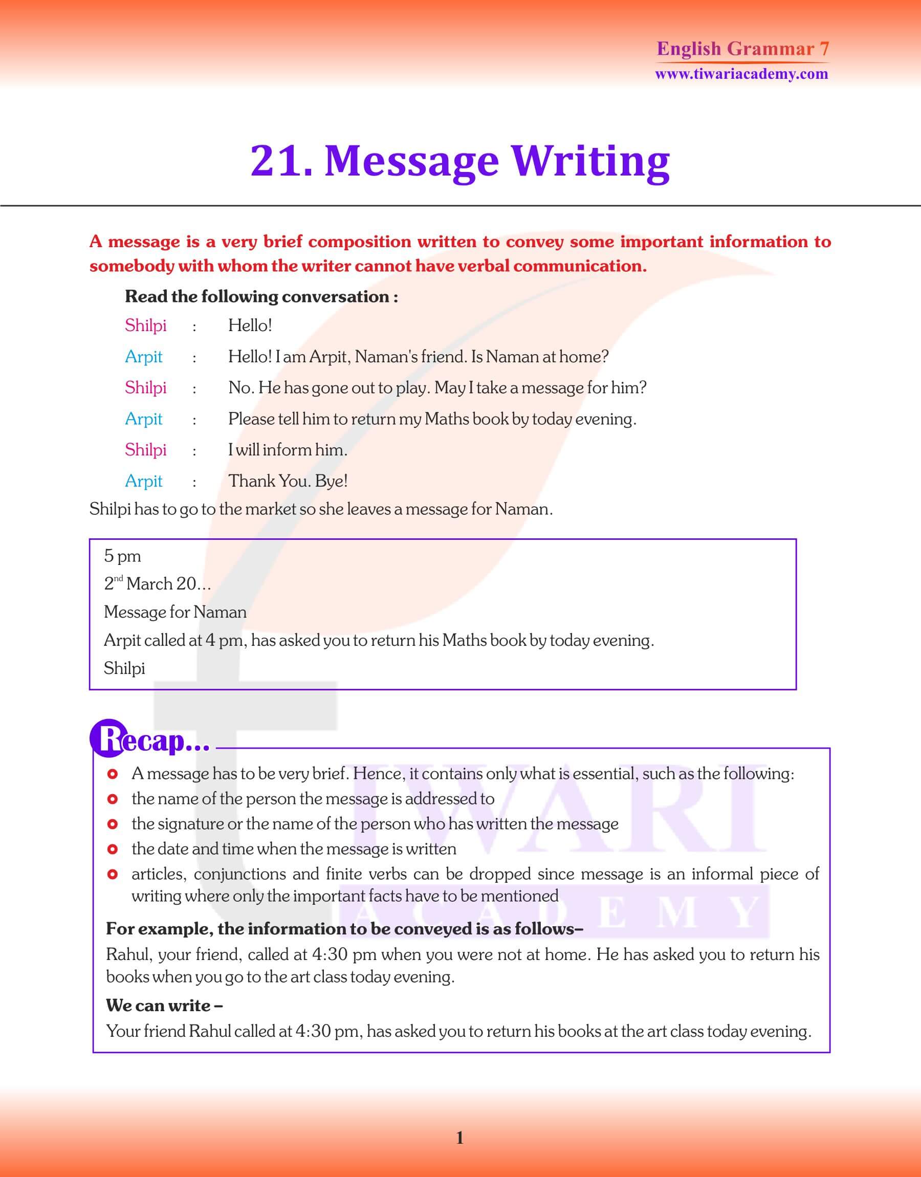 Class 7 English Grammar Chapter 21 Revision Book
