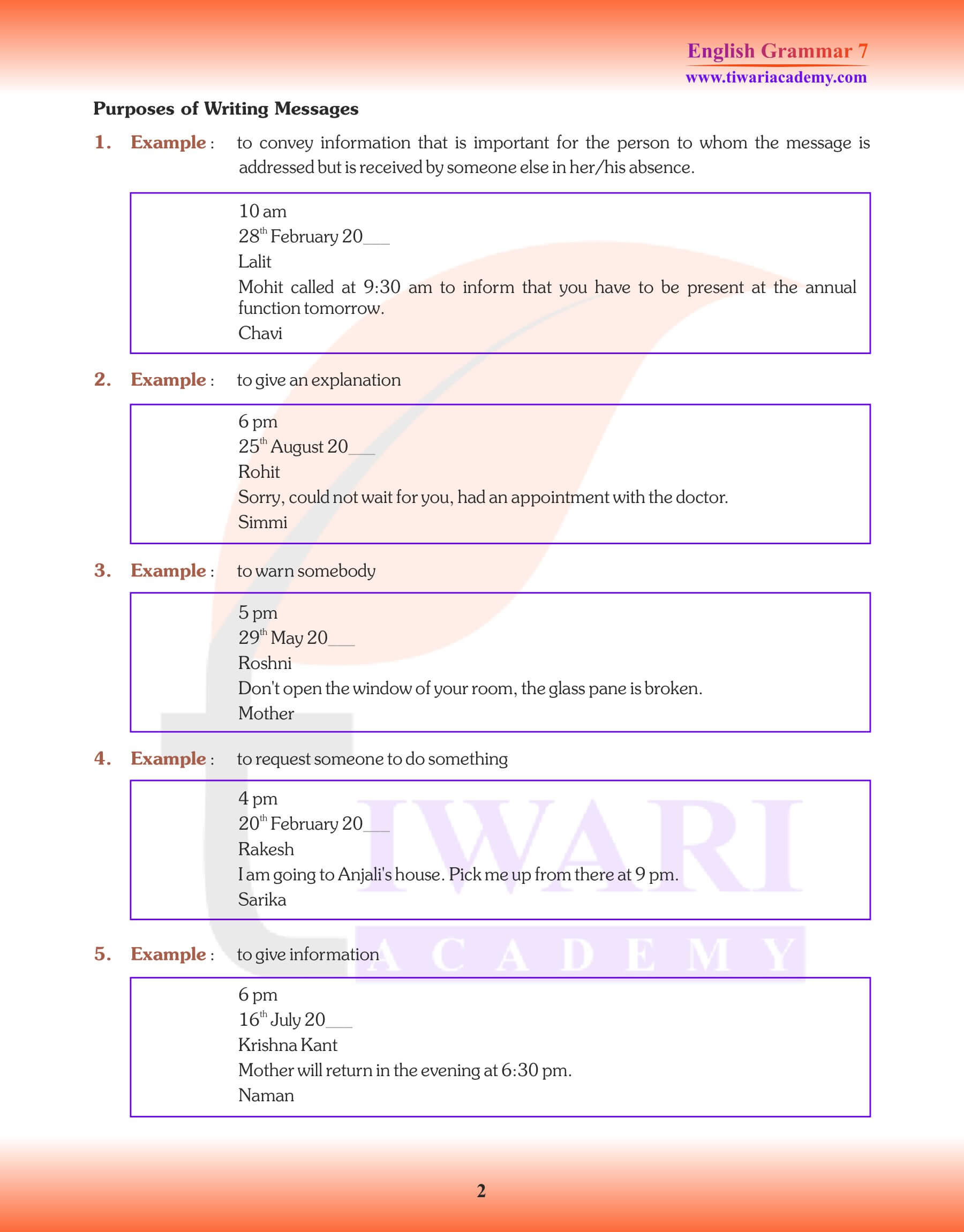 Class 7 English Grammar Chapter 21 Message Revision Book