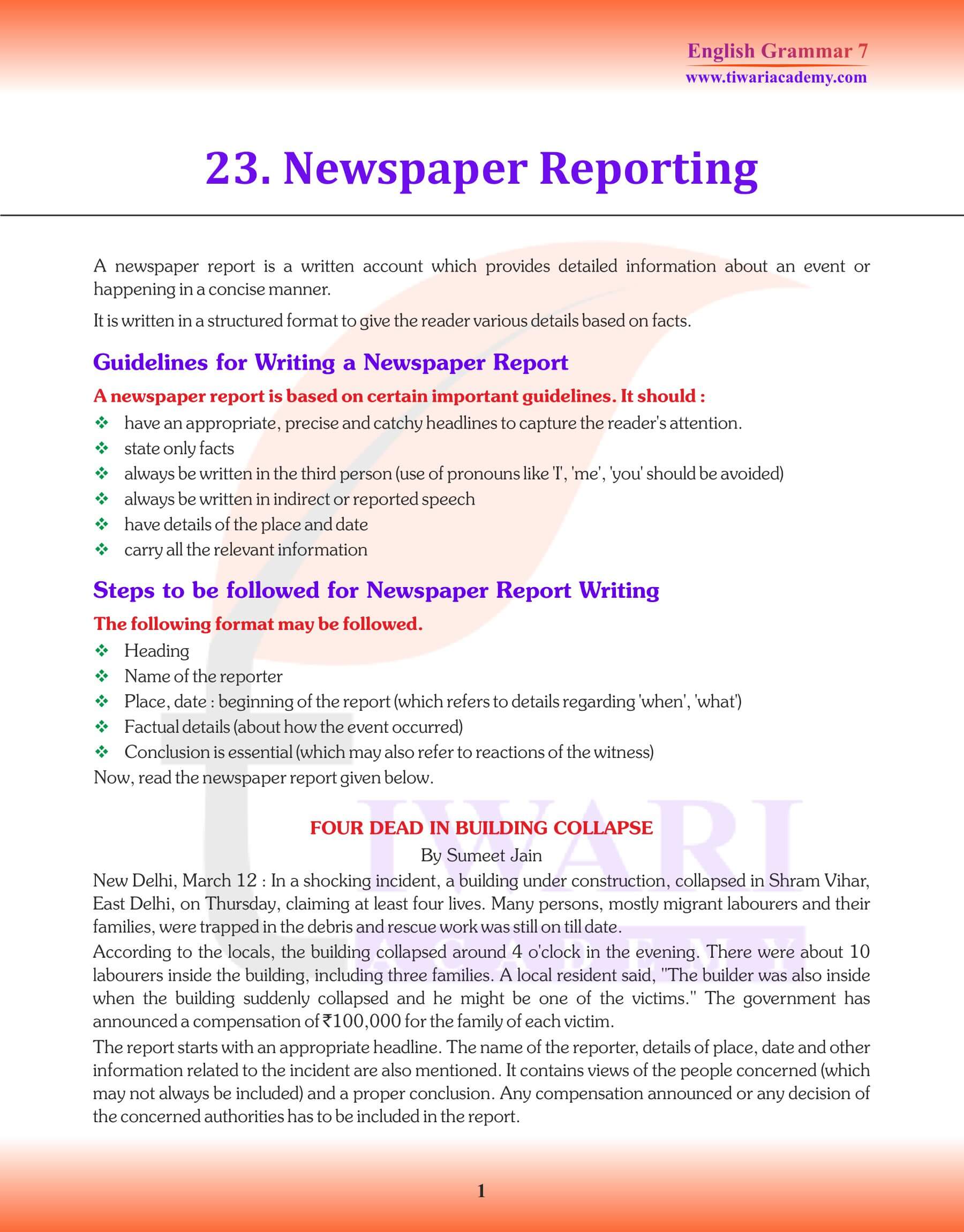 Class 7 English Grammar Chapter 23 Reporting