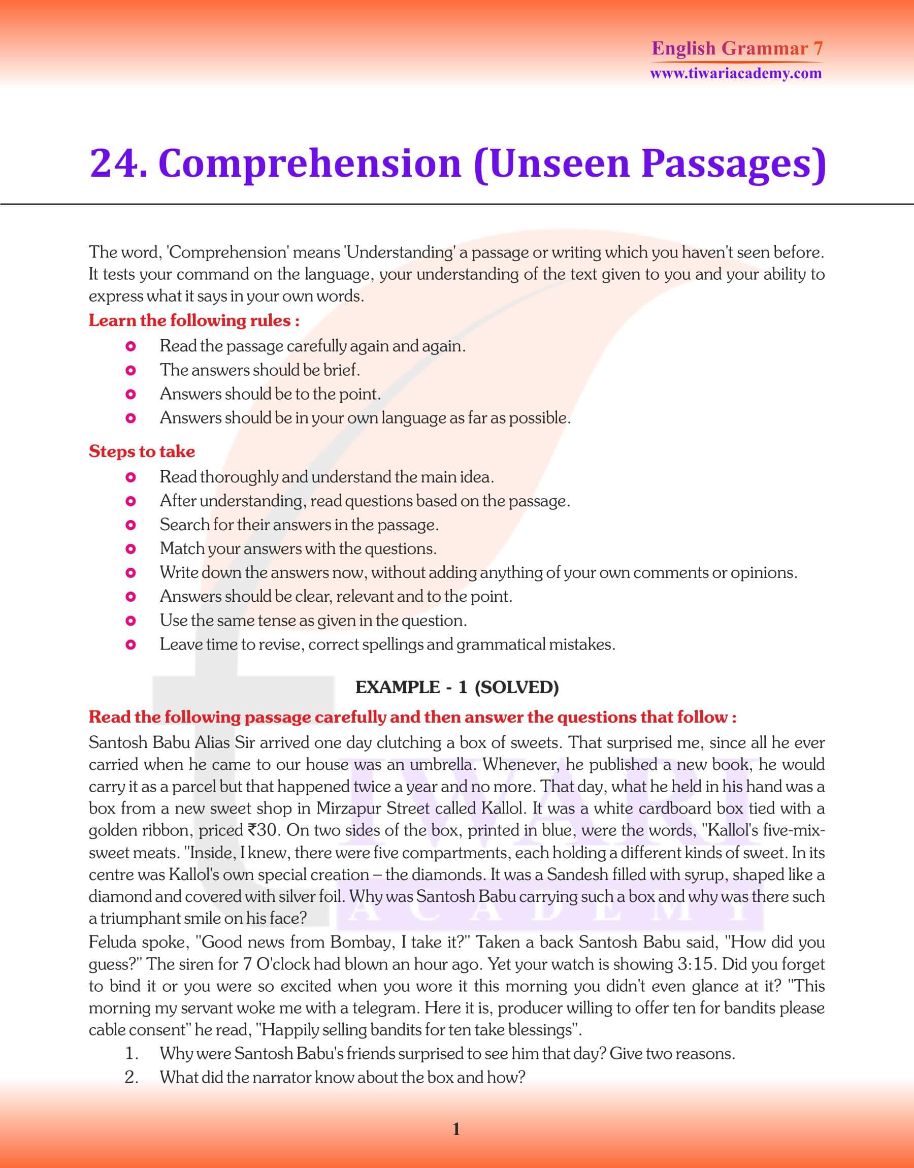 Unseen Passage Comprehension practice