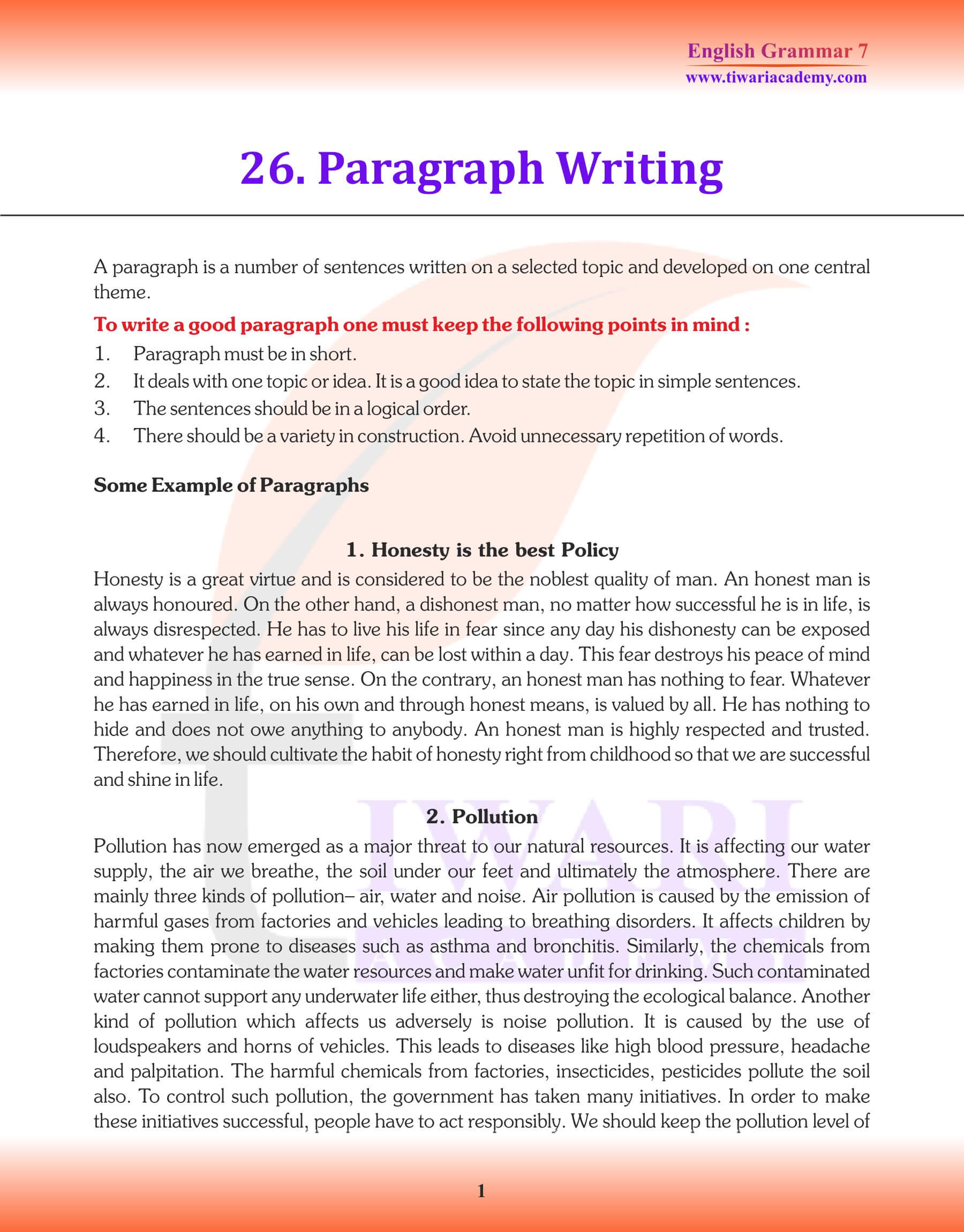 Class 7 Grammar for Paragraph Writing
