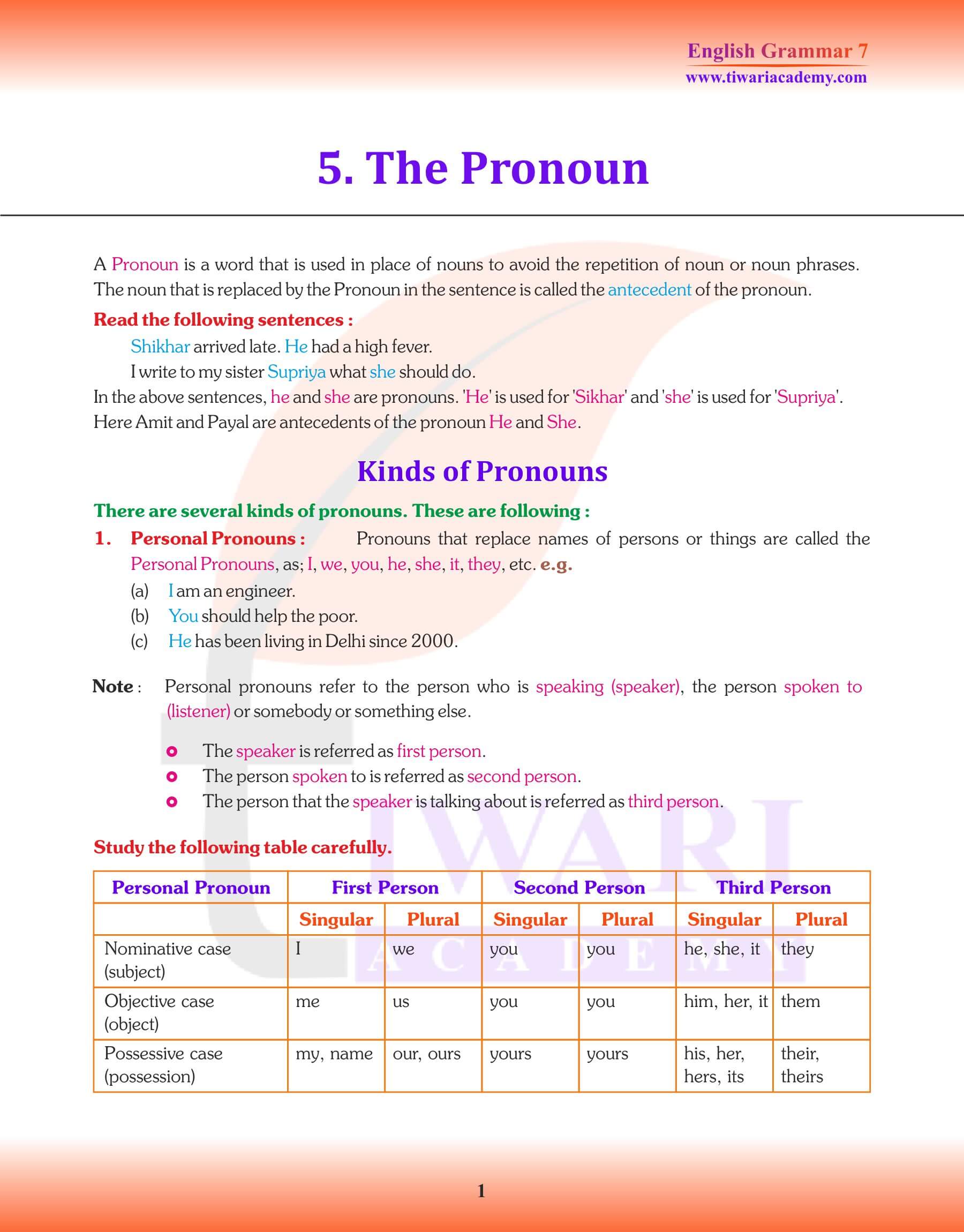 Class 7 English Grammar Chapter 5 Revision book