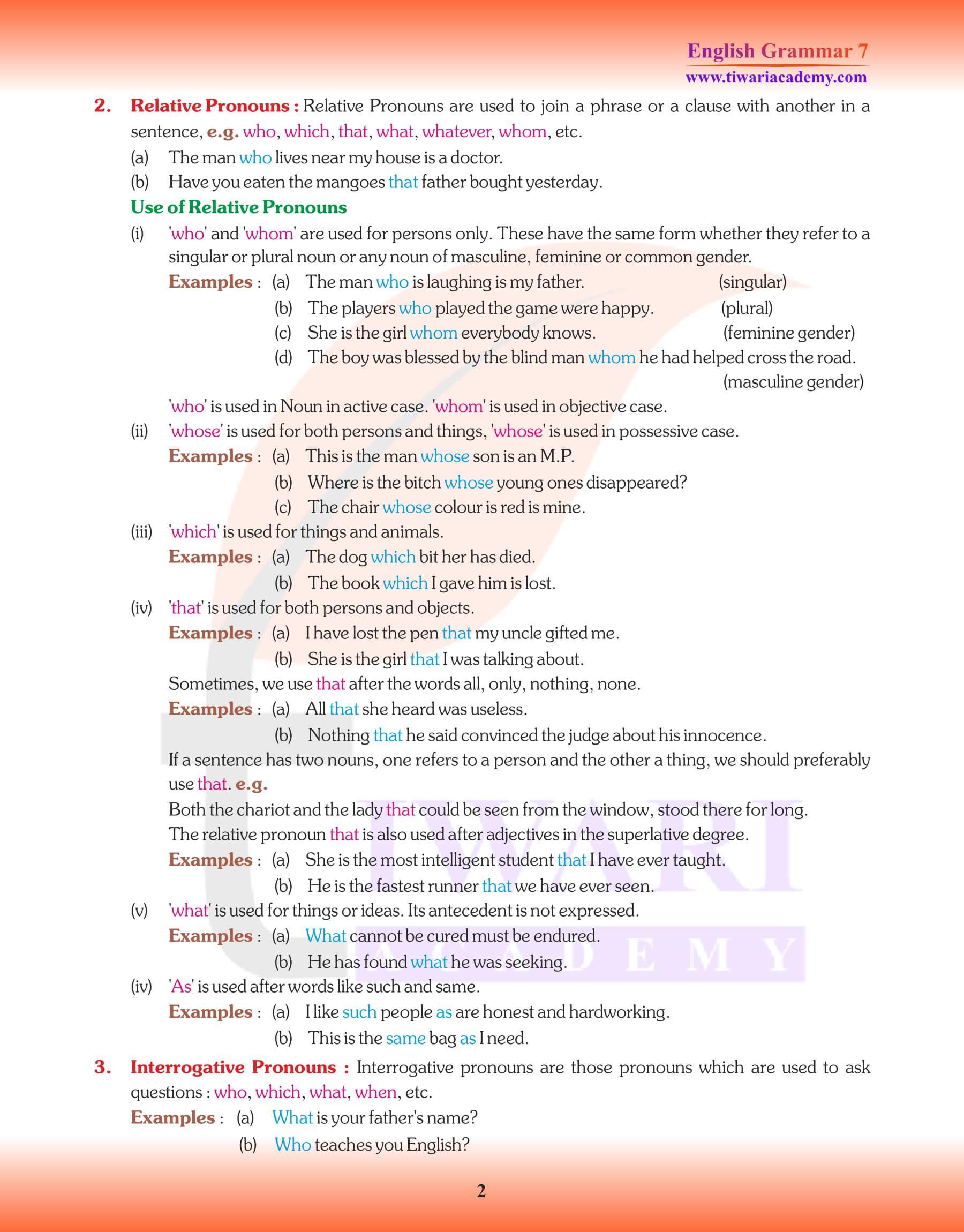 Class 7 English Grammar Chapter 5 Revision exercises