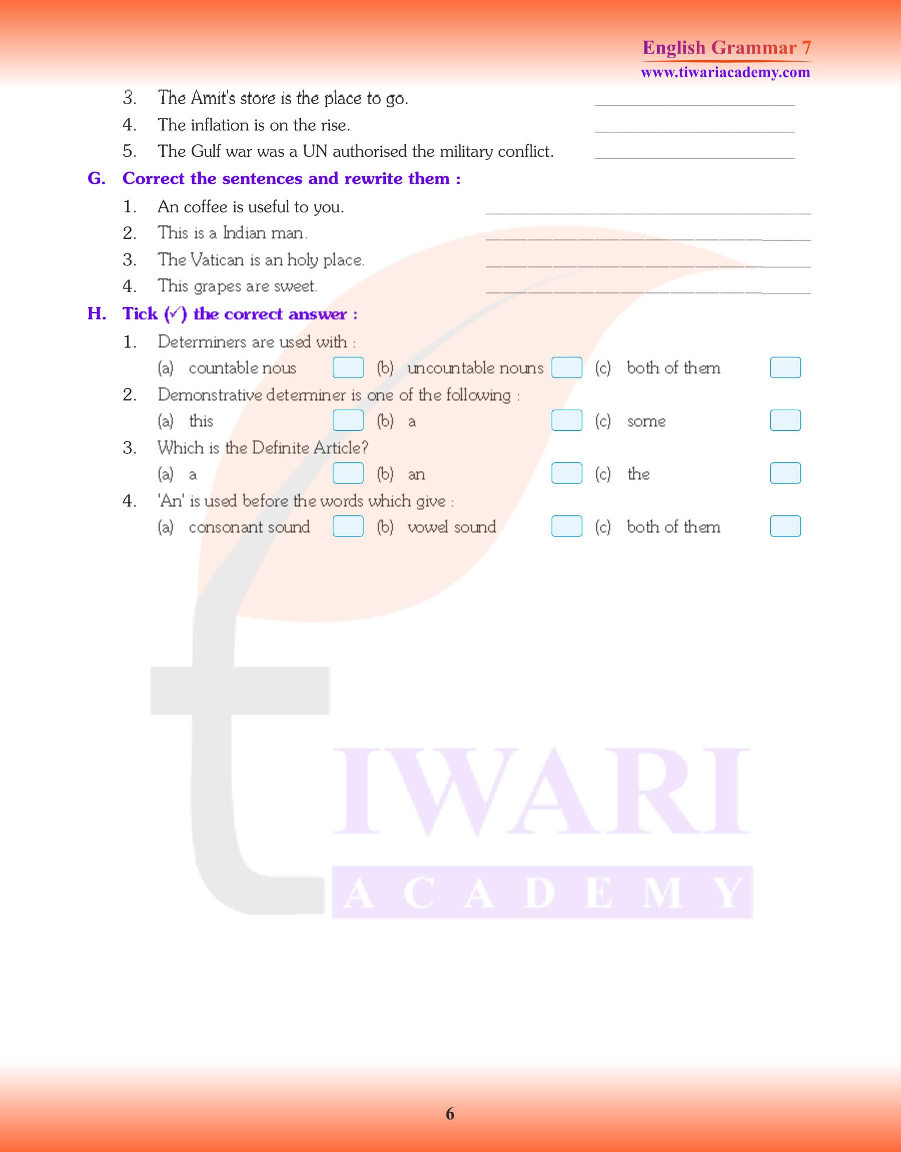 Class 7 English Grammar Chapter 6 Questions