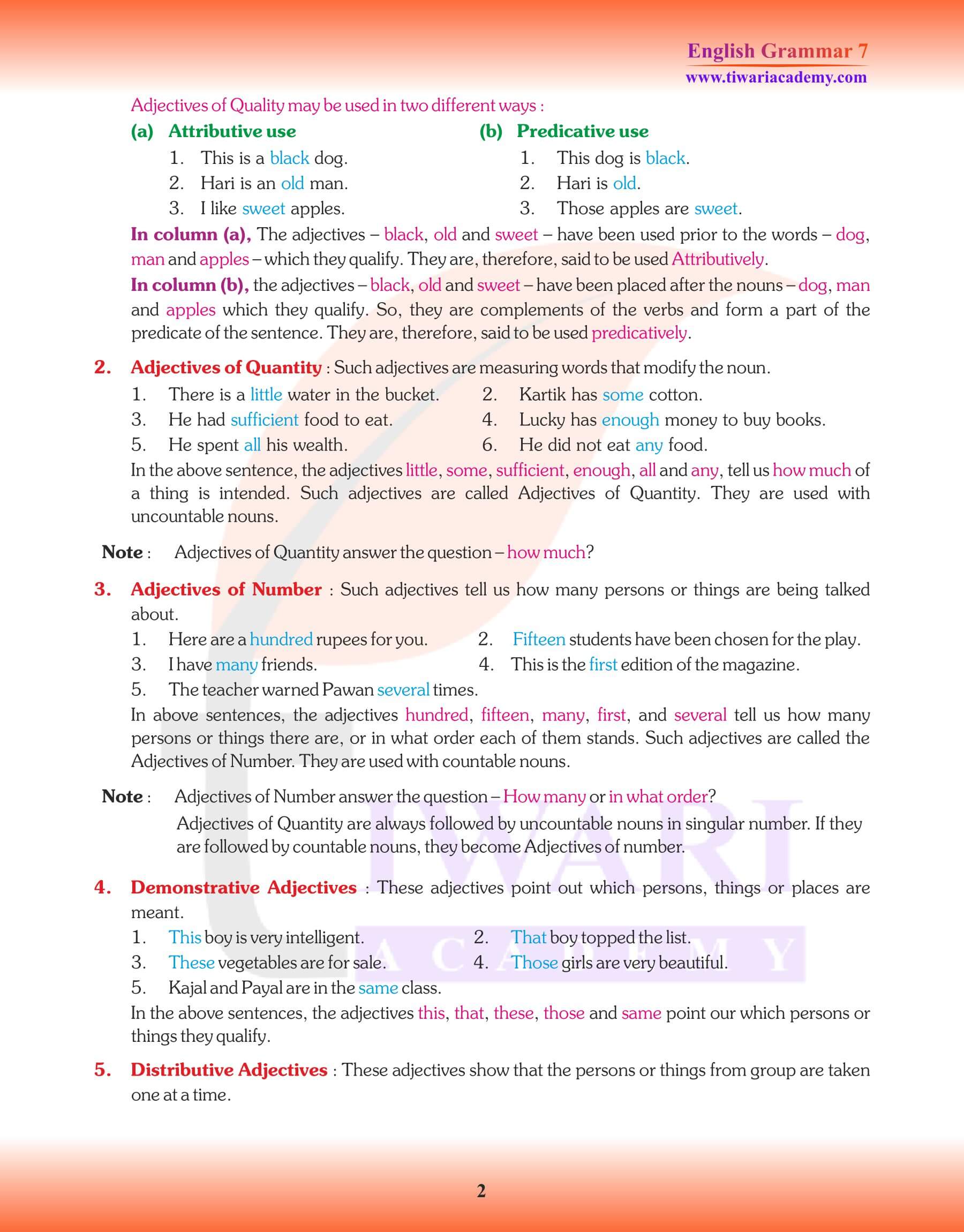 Class 7 English Grammar Chapter 7 Revision Book