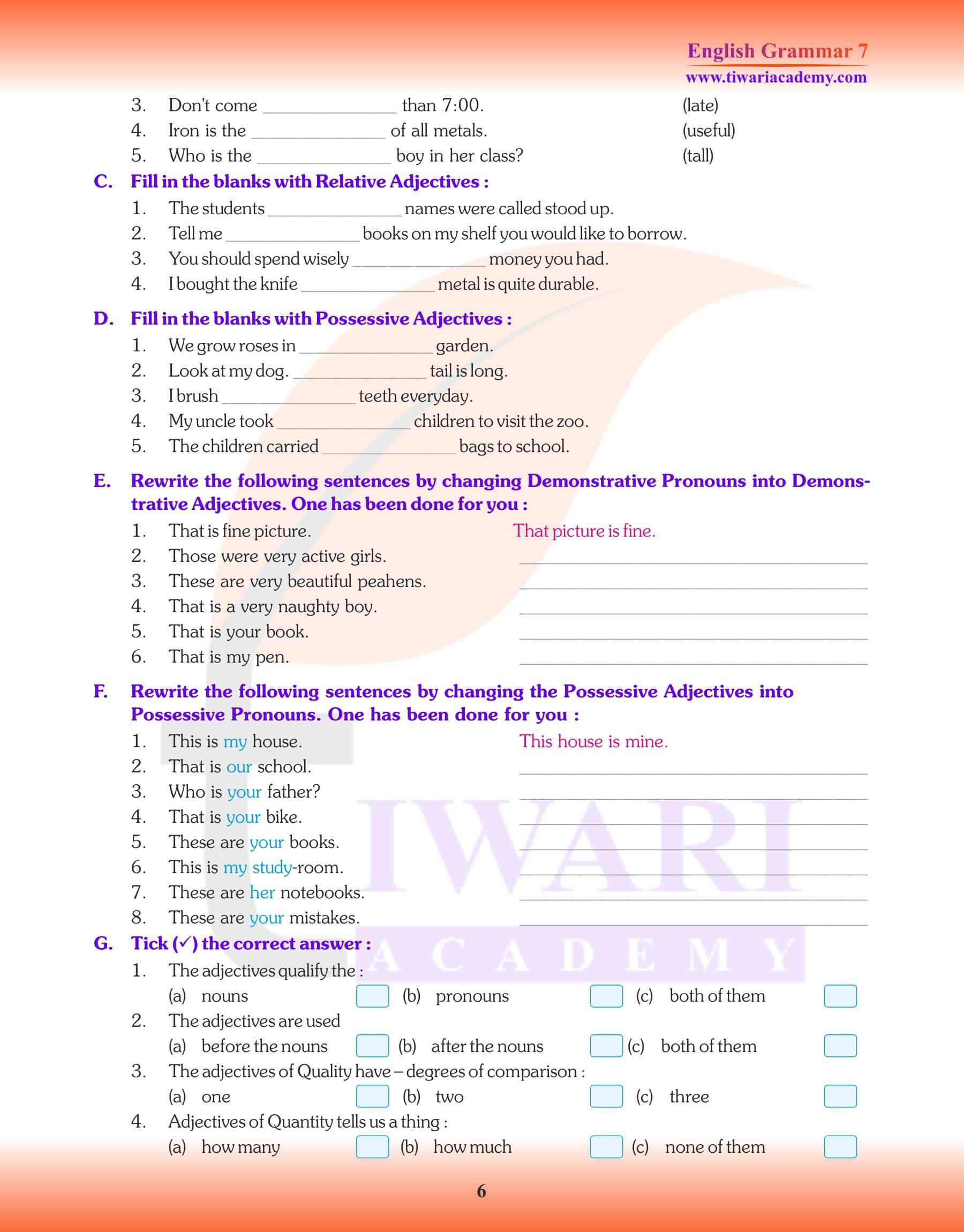 Class 7 English Grammar Chapter 7 Study material