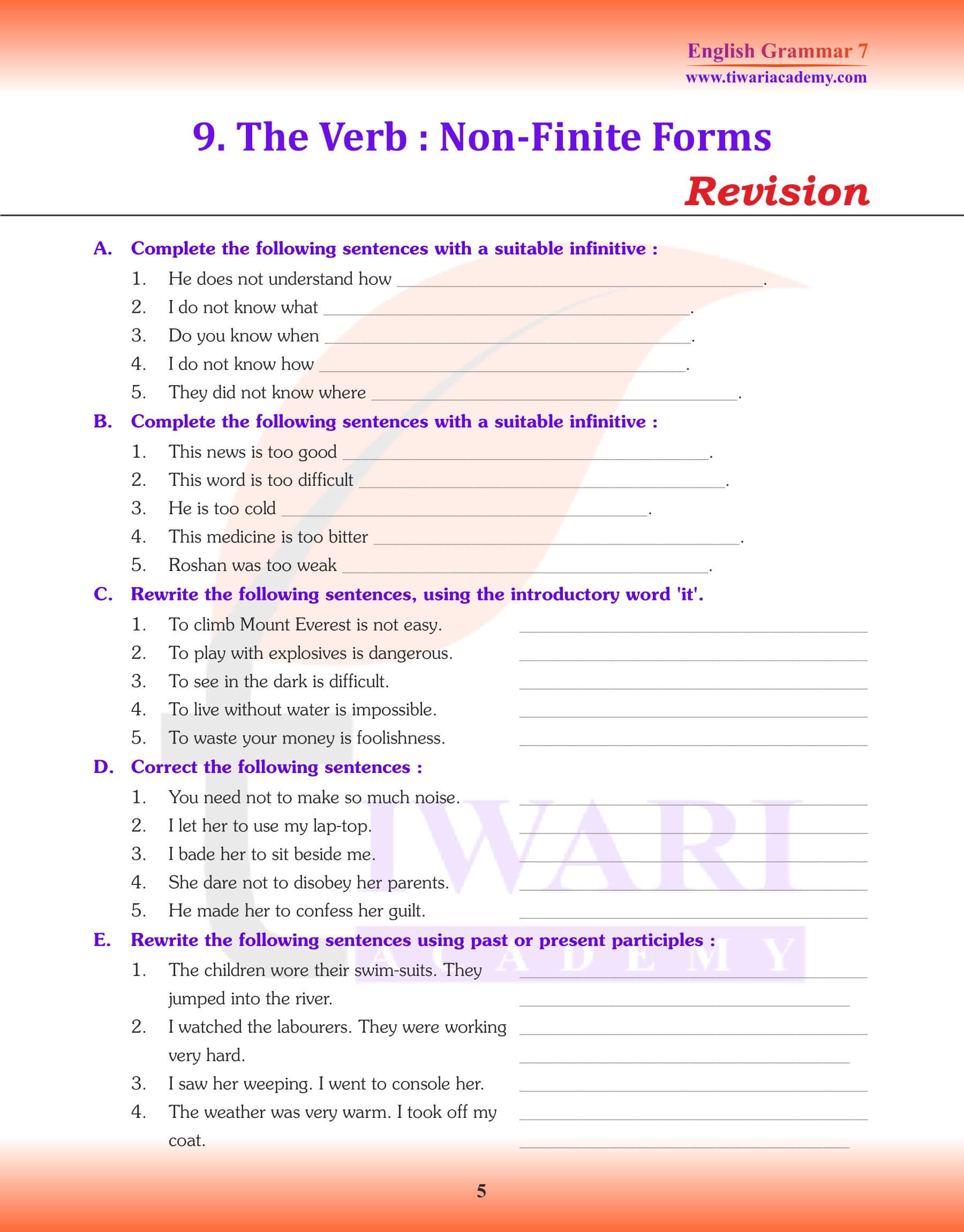 Class 7 English Grammar Chapter 9 Revision Book