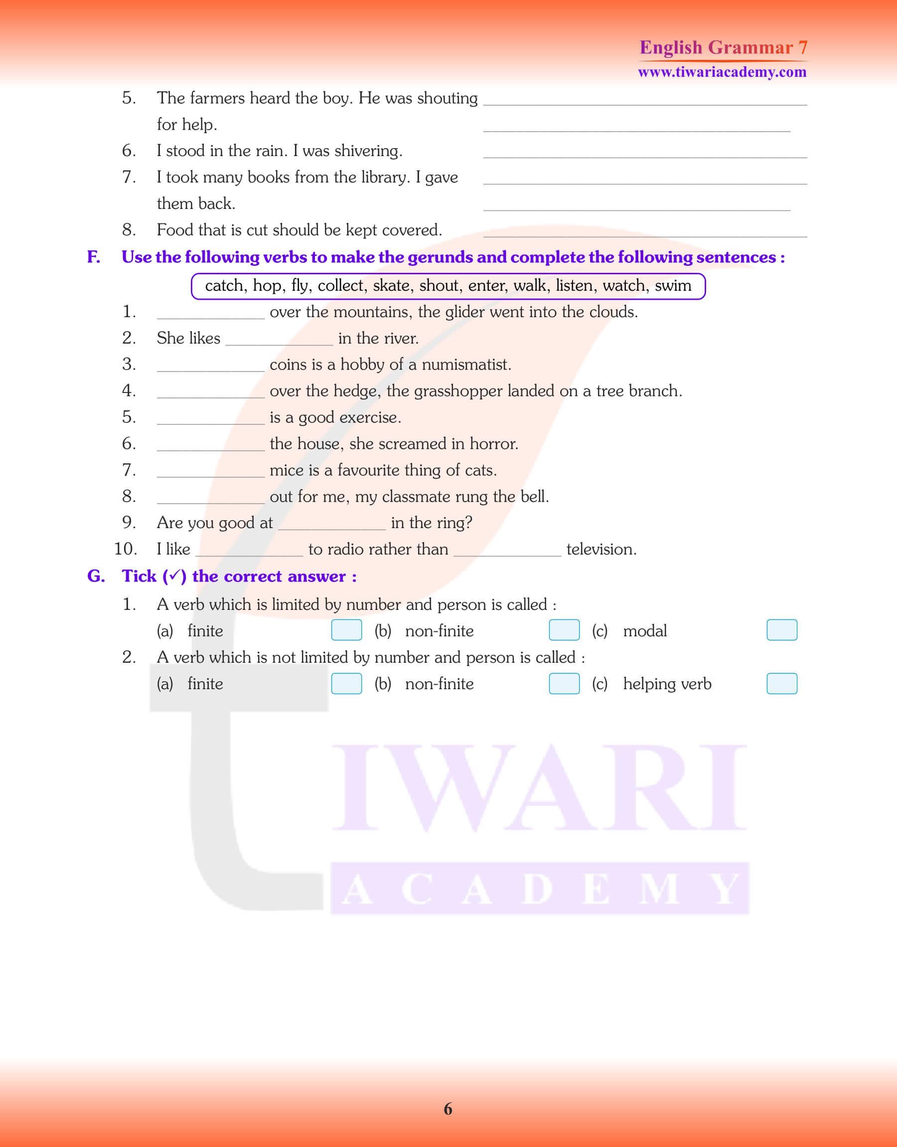 Class 7 English Grammar Chapter 9 Practice exercises