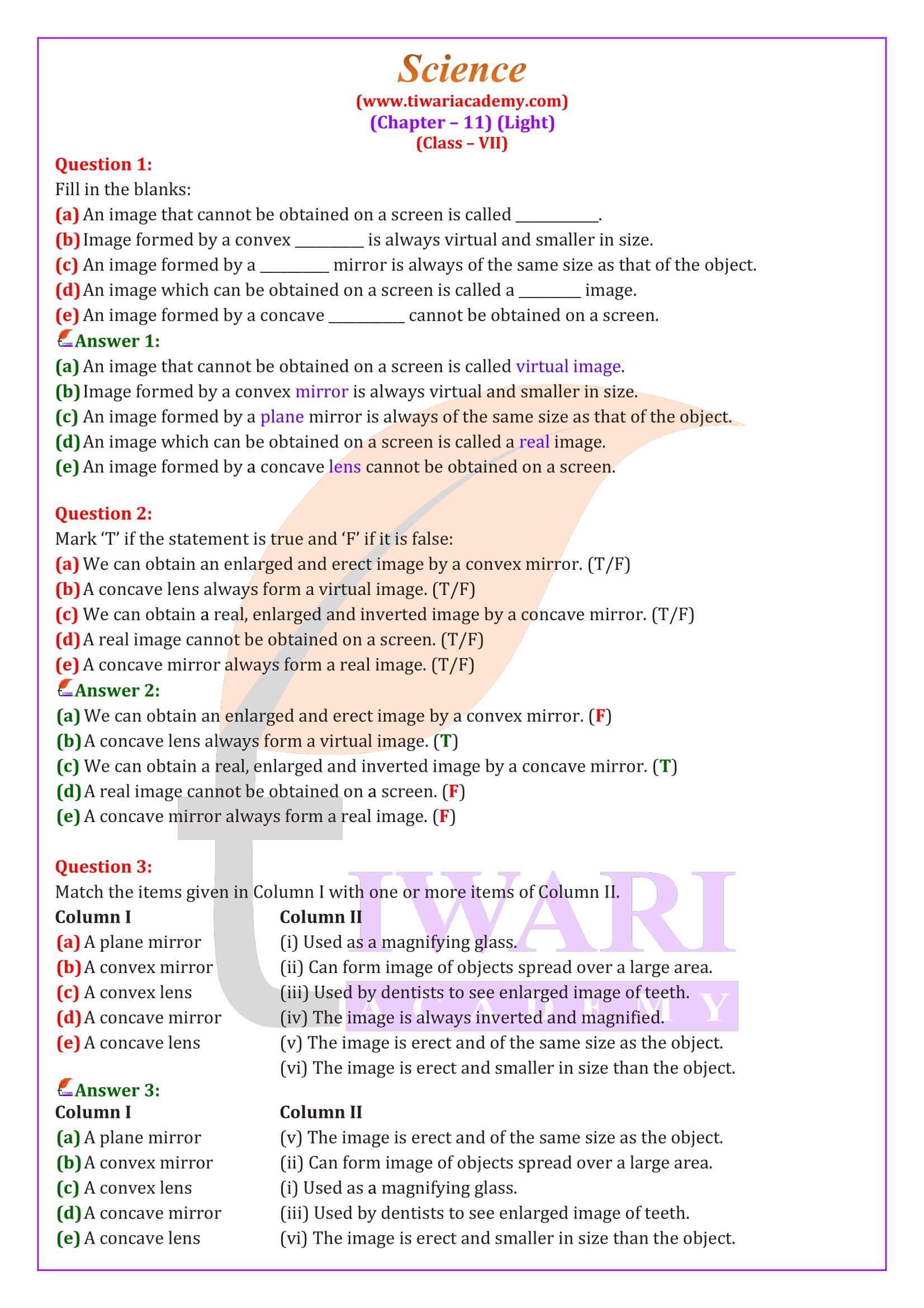 NCERT Solutions for Class 7 Science Chapter 11 Question Answers