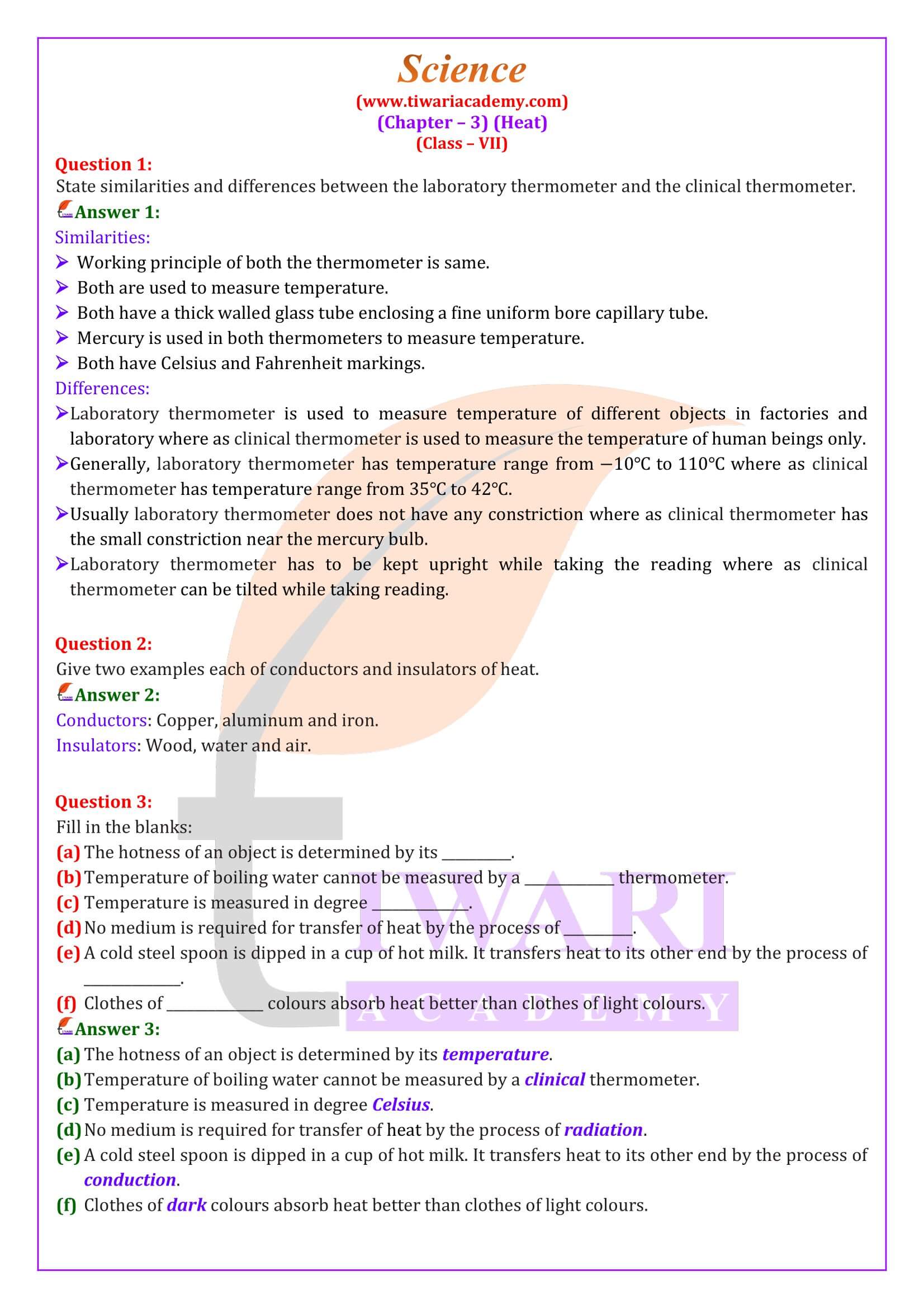 NCERT Solutions for Class 7 Science Chapter 3