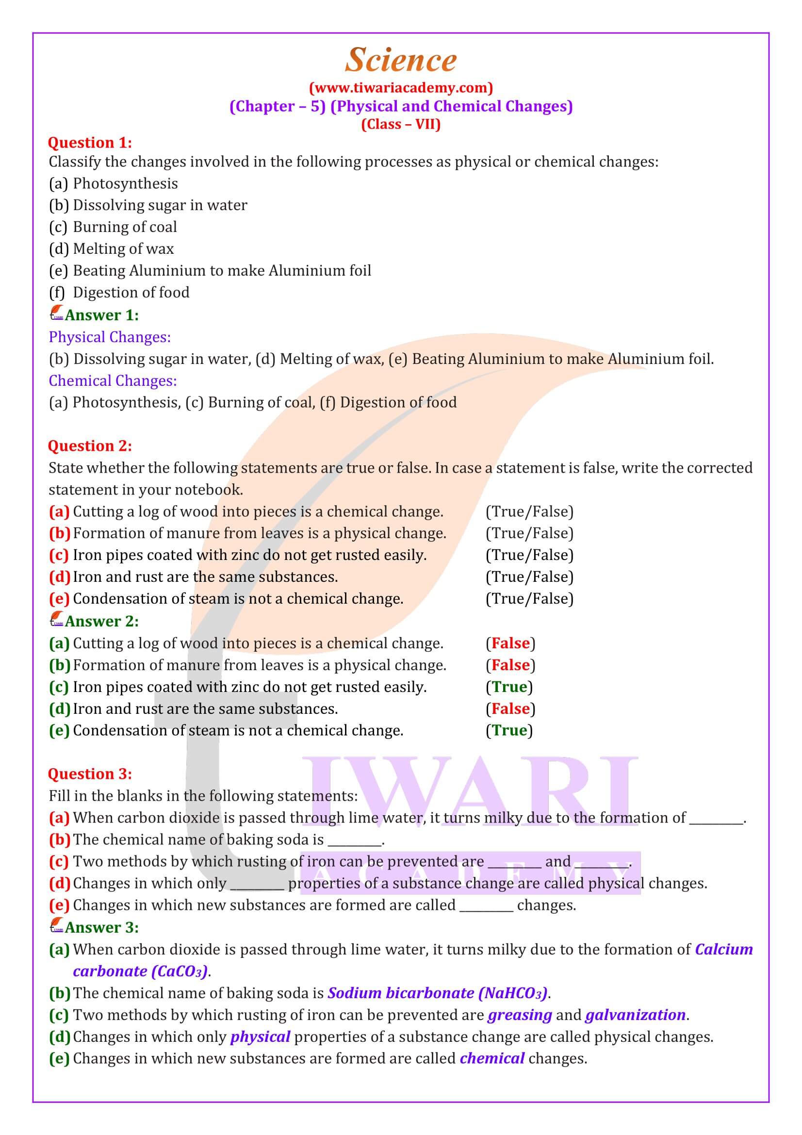 NCERT Solutions for Class 7 Science Chapter 5