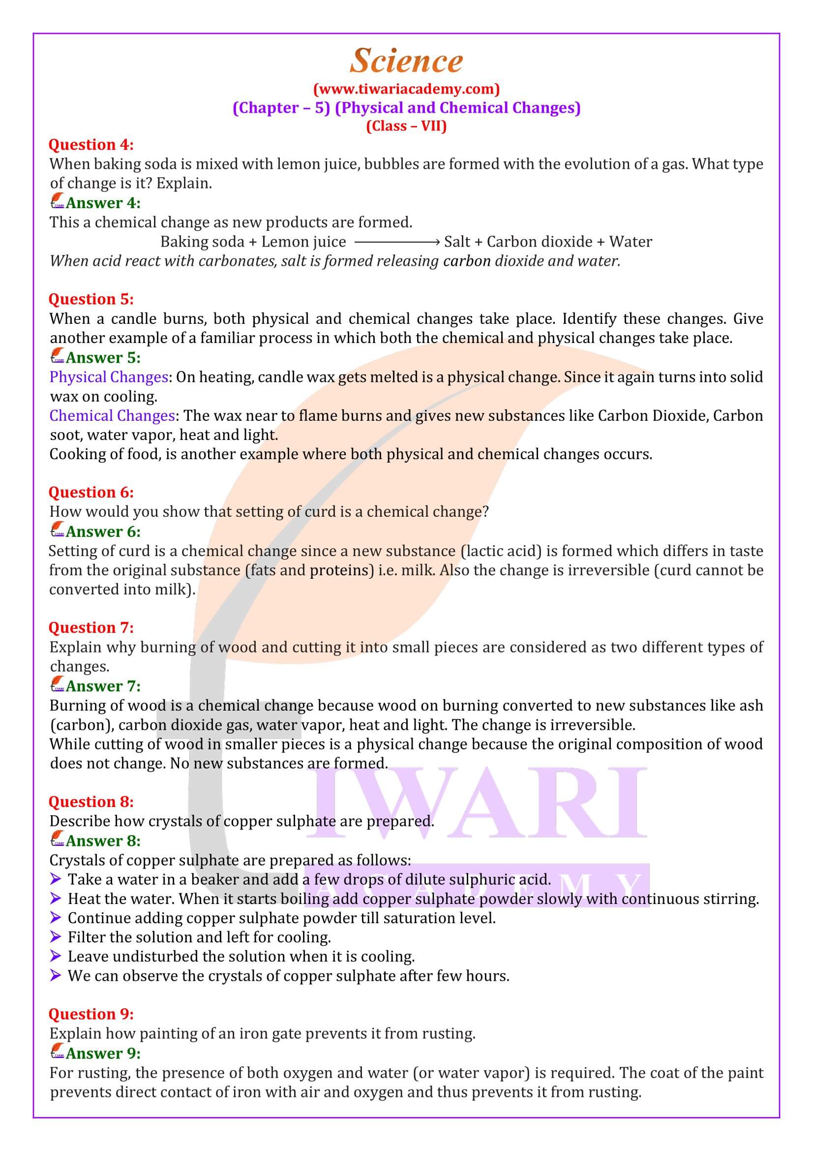 NCERT Solutions for Class 7 Science Chapter 5 in English Medium