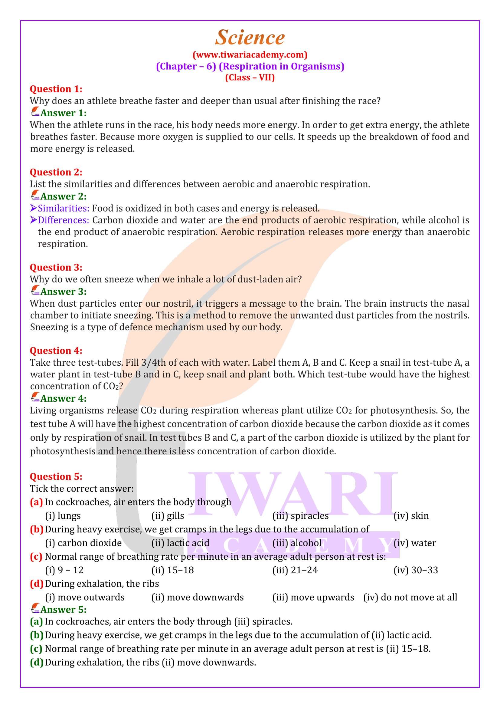 NCERT Solutions for Class 7 Science Chapter 6 in English Medium