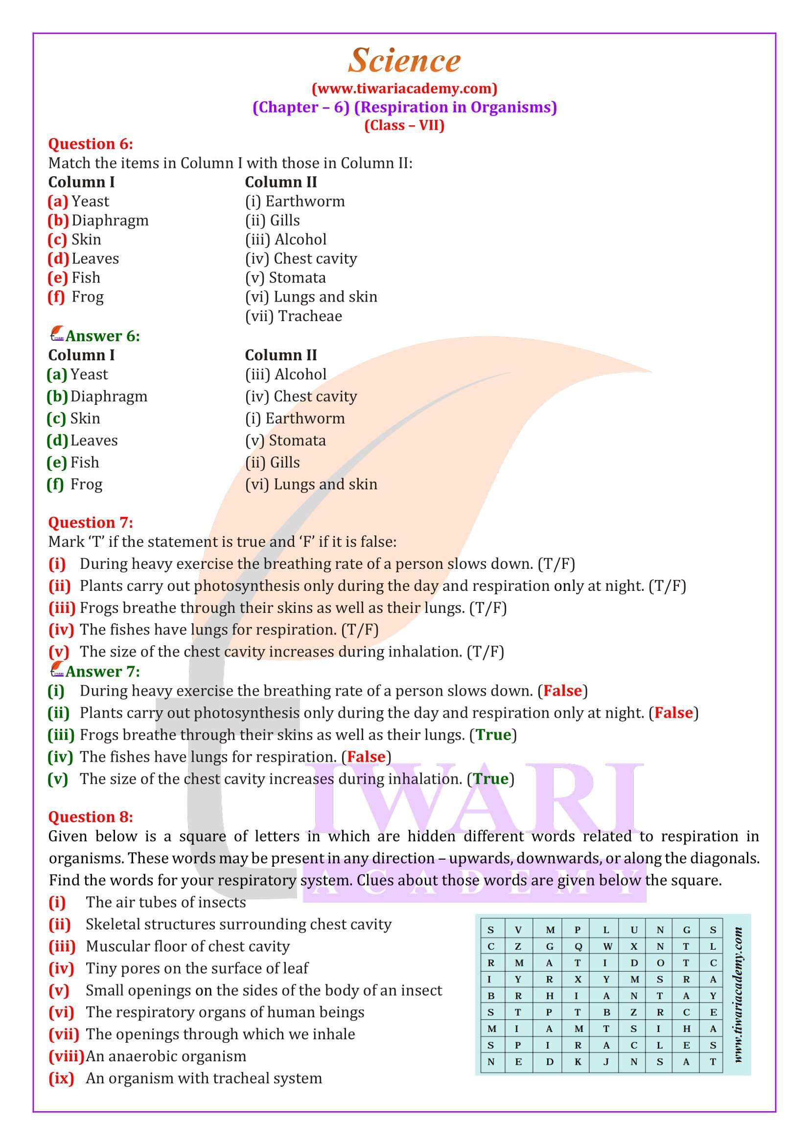 NCERT Solutions for Class 7 Science Chapter 6 Question Answers