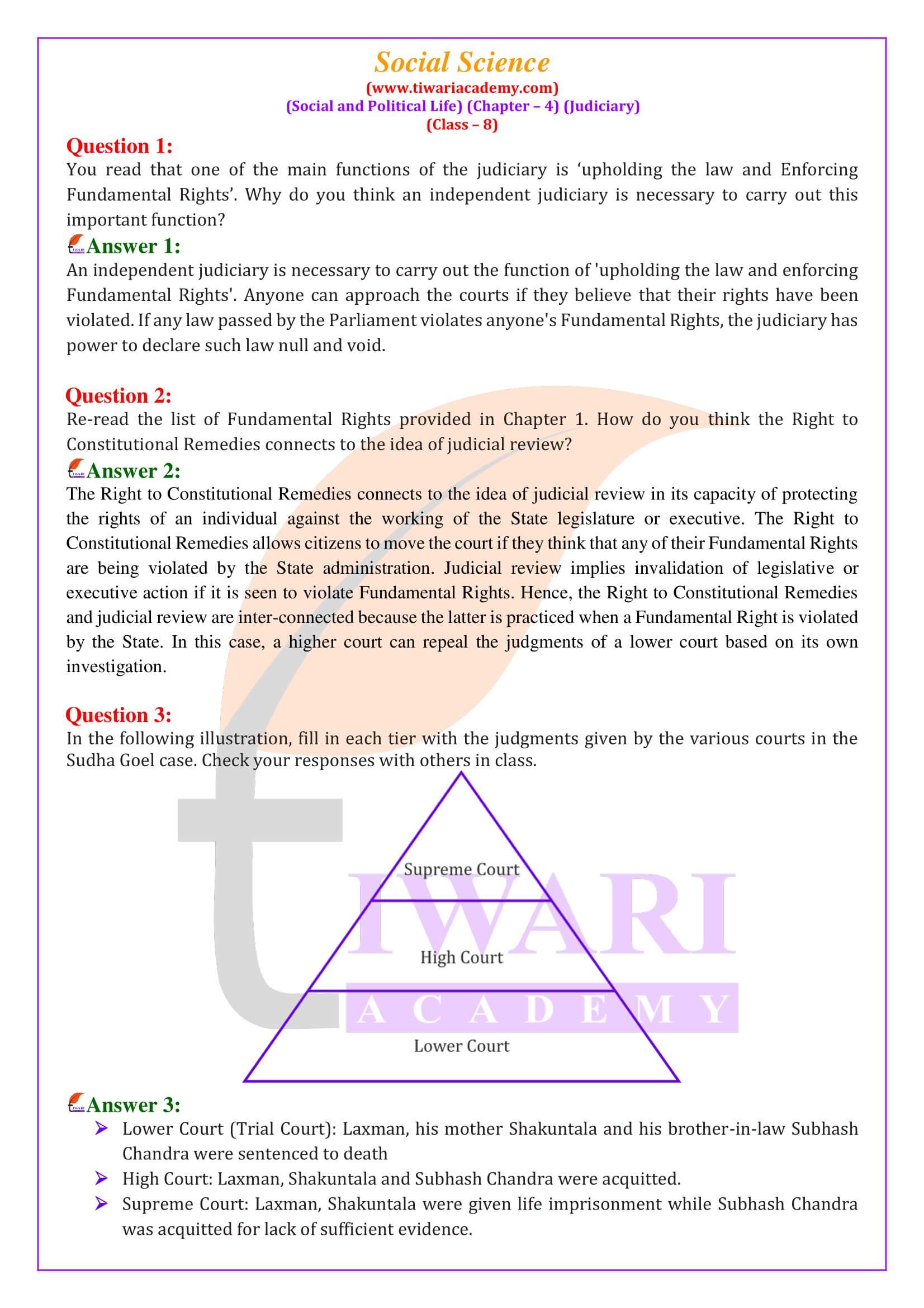 NCERT Solutions for Class 8 Social Science Civics Chapter 4 Judiciary