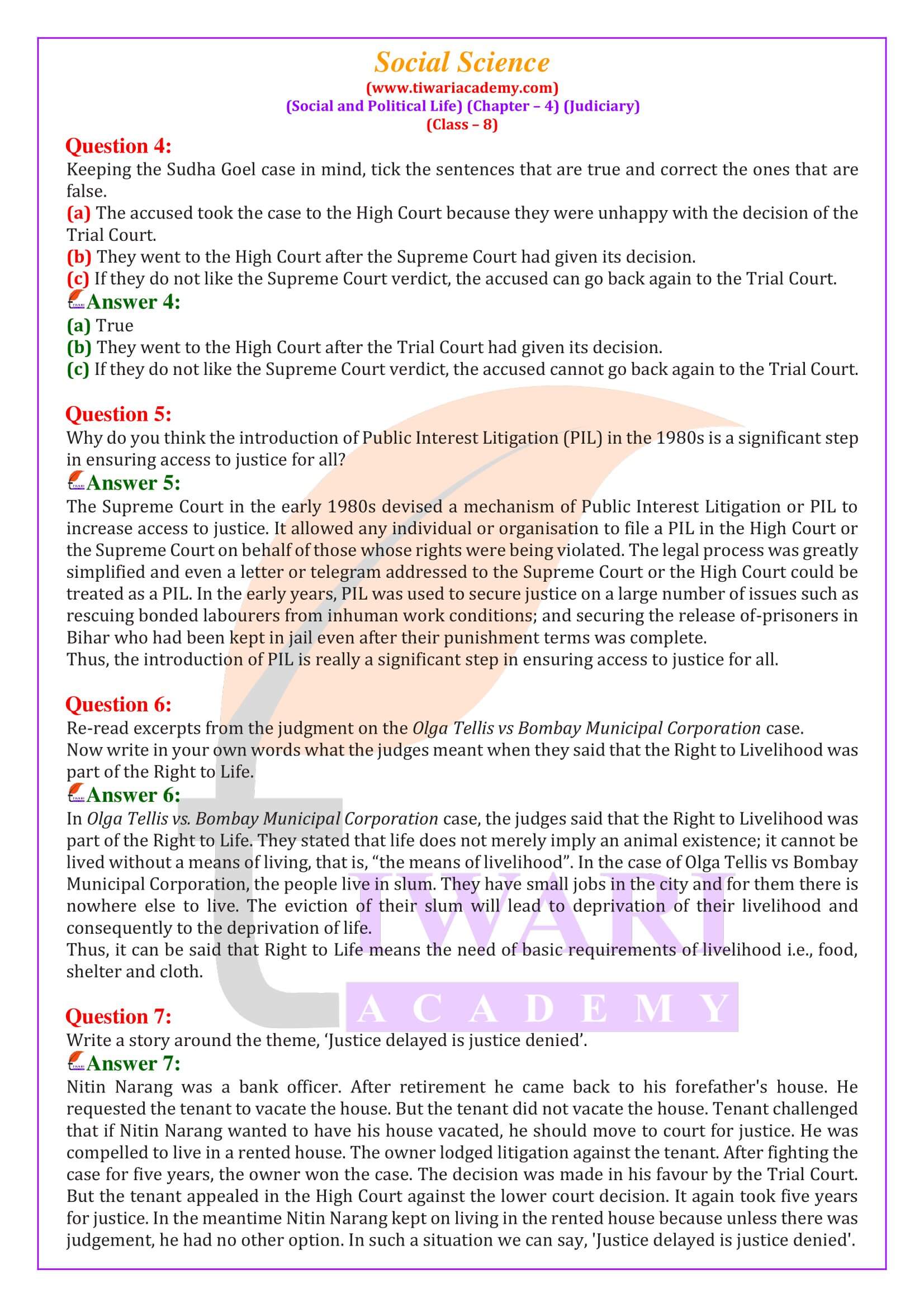 Class 8 Social Science Civics Chapter 4 Judiciary