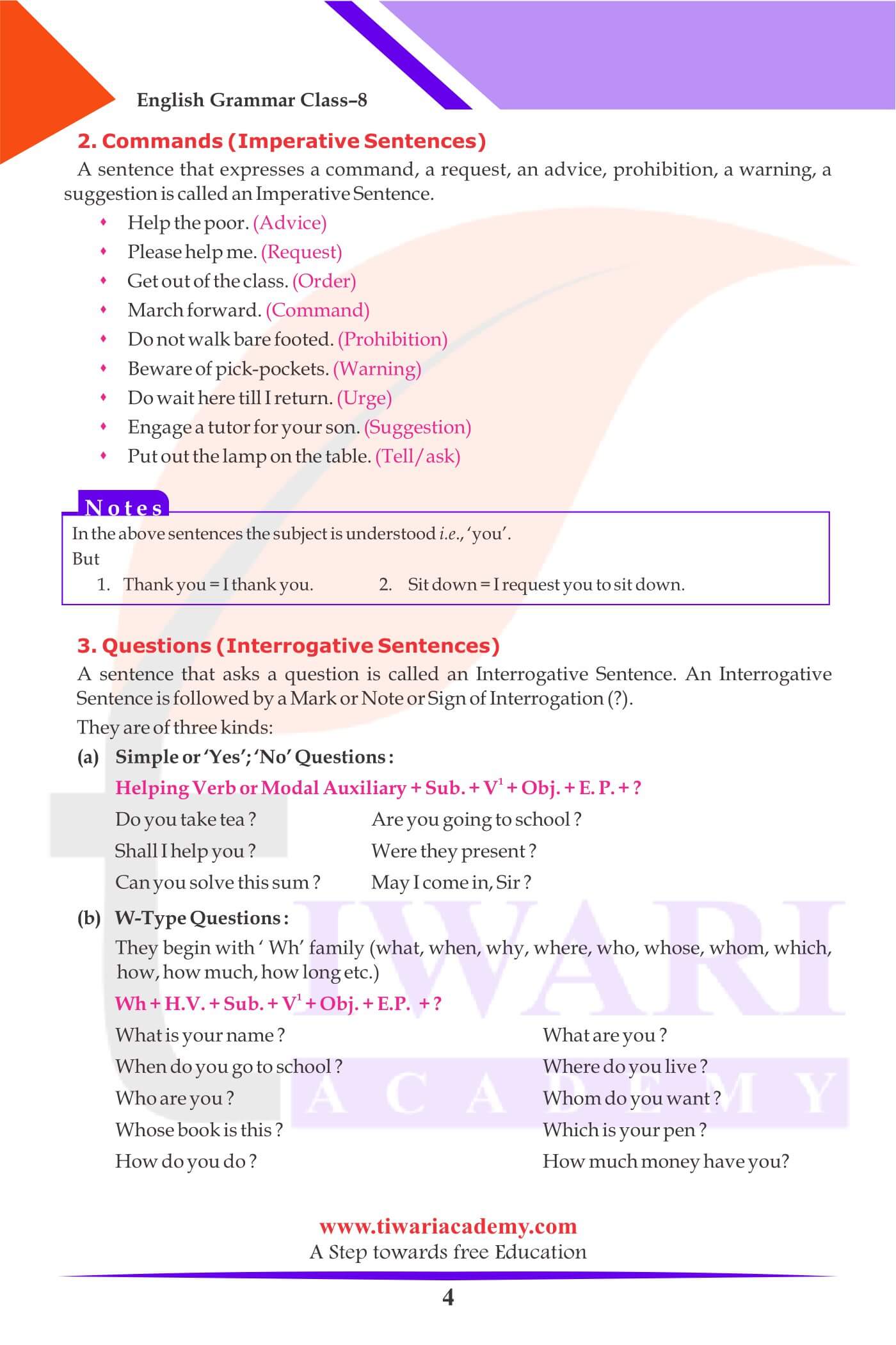 Class 8 English Grammar The Sentence