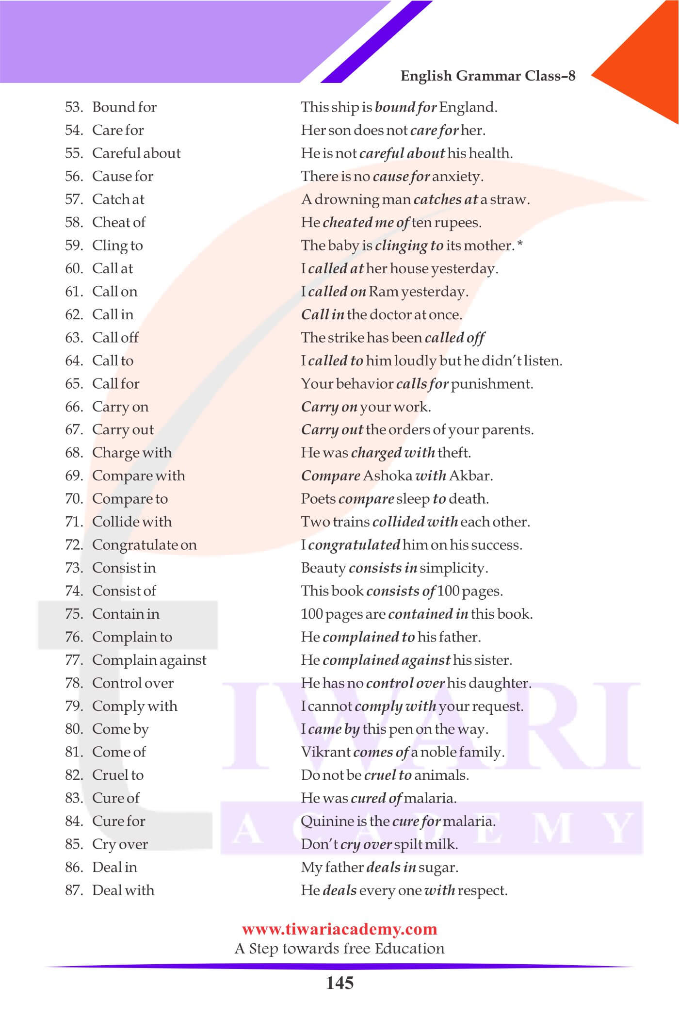 Class 8 English Grammar Preposition kinds