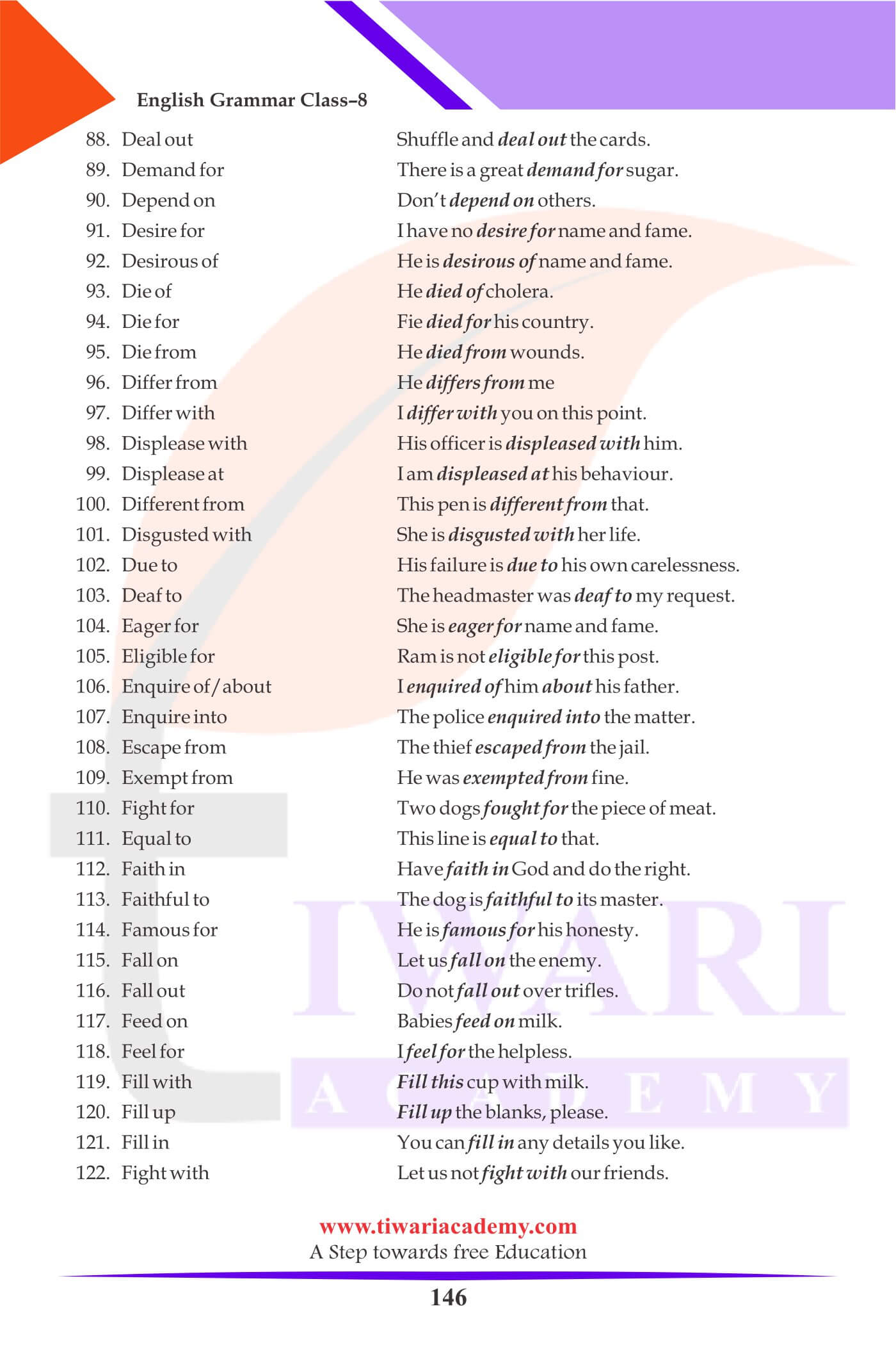 Class 8 English Grammar Kinds of Preposition