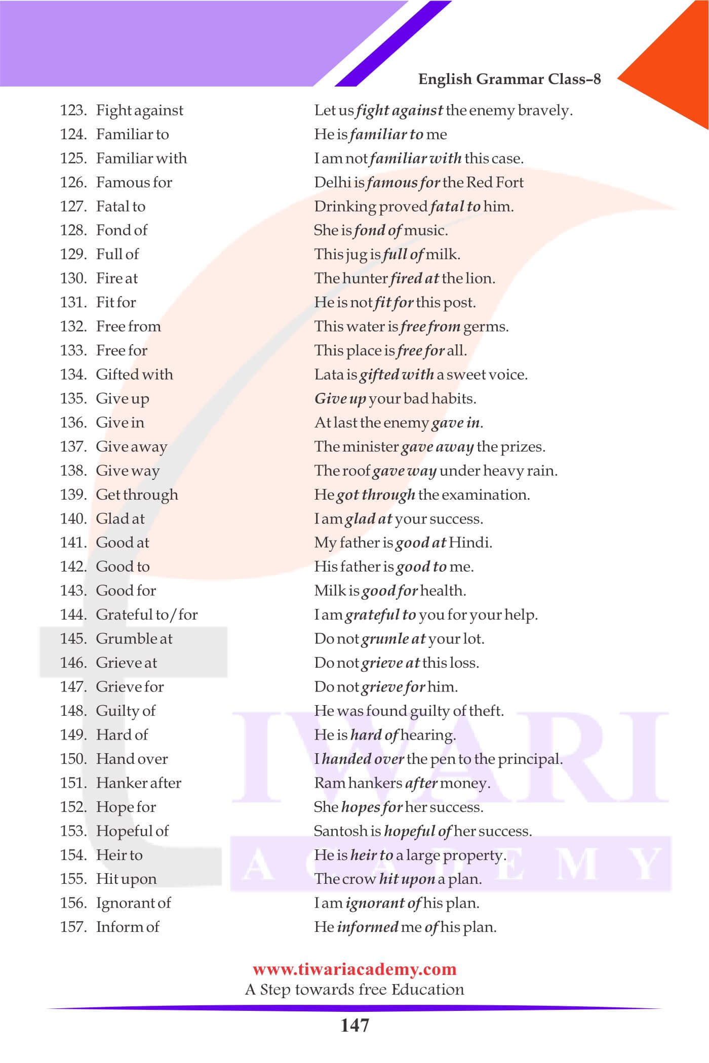 Class 8 English Grammar Type of Preposition