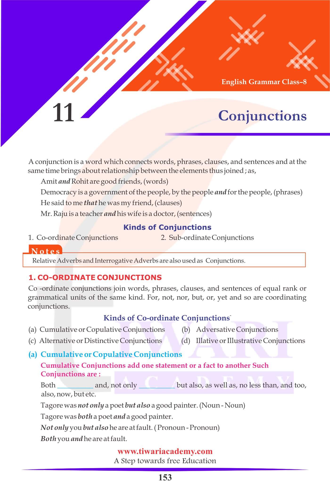 Class 8 English Grammar Chapter 11 Conjunctions
