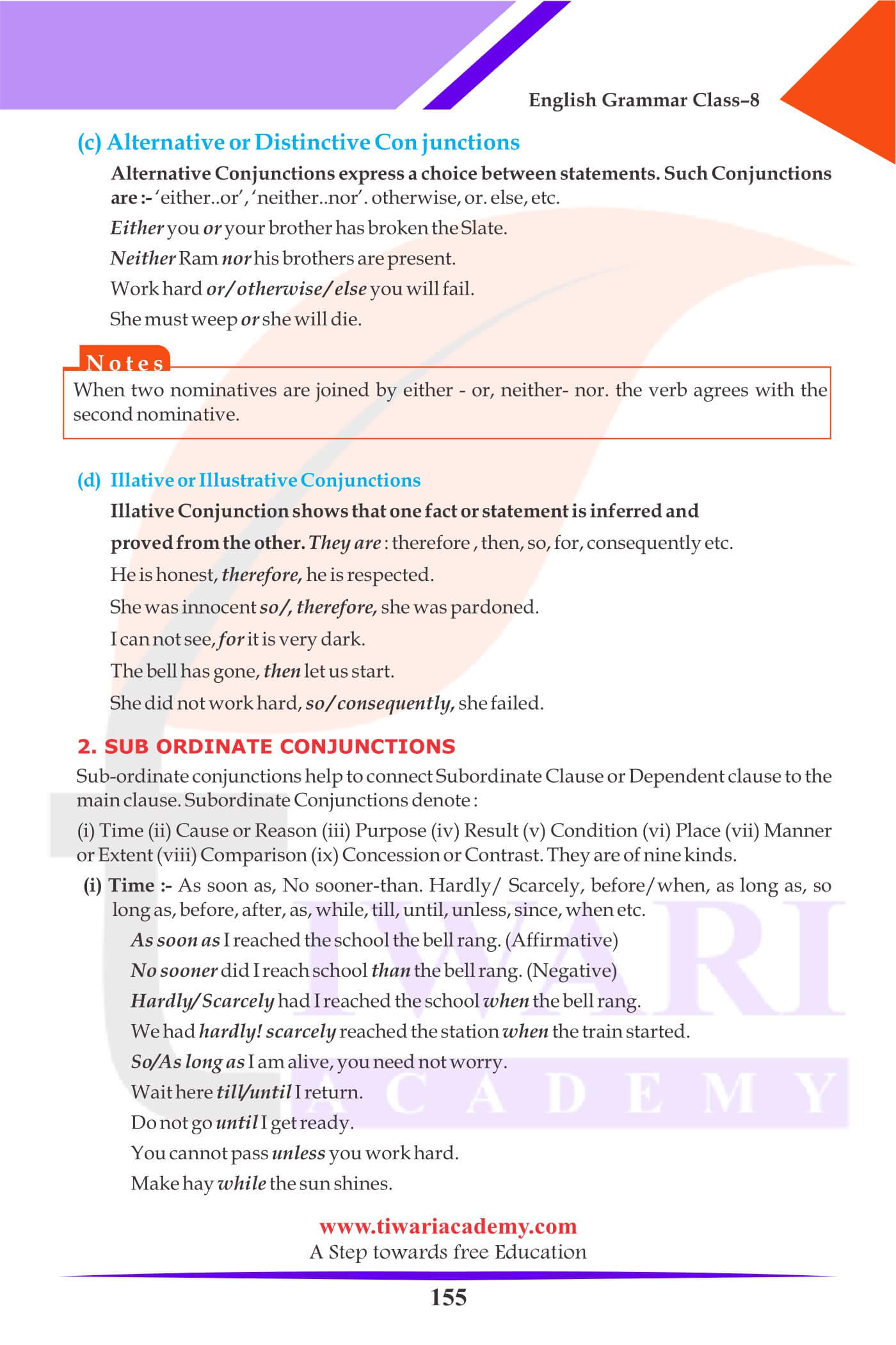 Class 8 English Grammar Types of Conjunctions