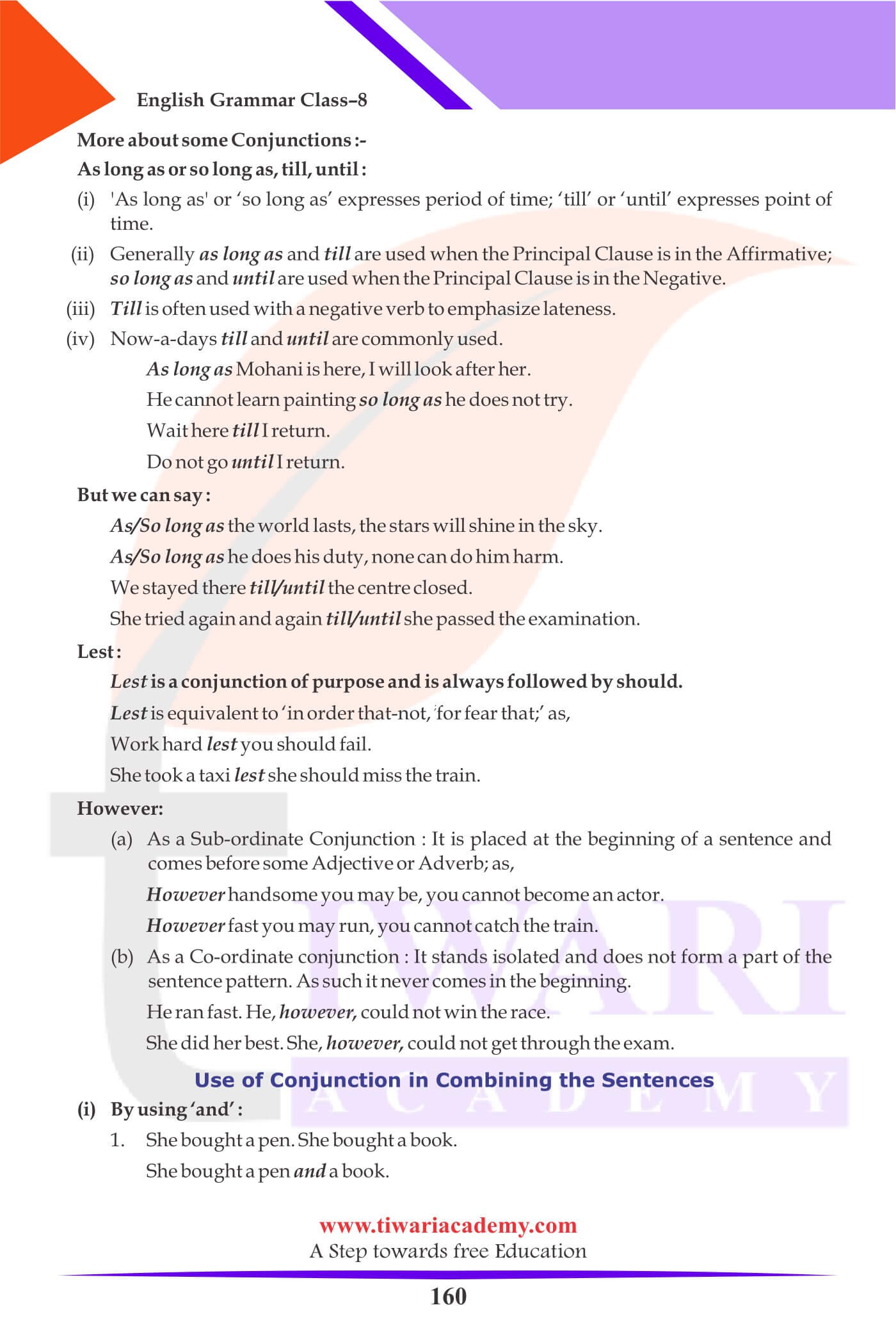 Class 8 English Grammar Conjunctions notes