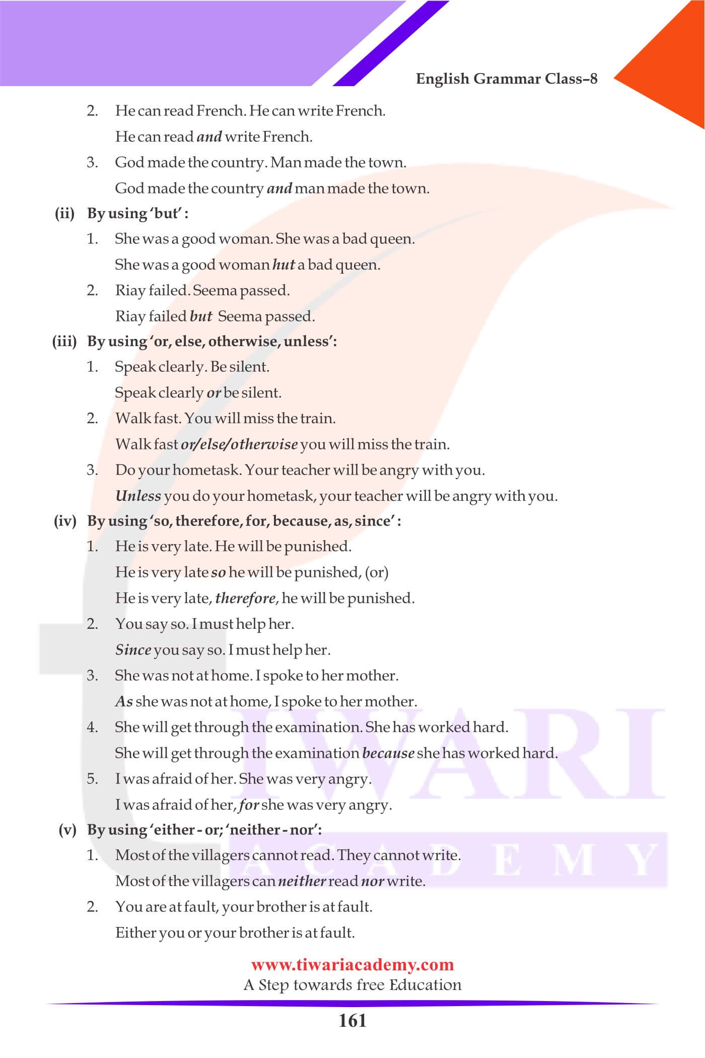 Class 8 English Grammar Conjunctions study material