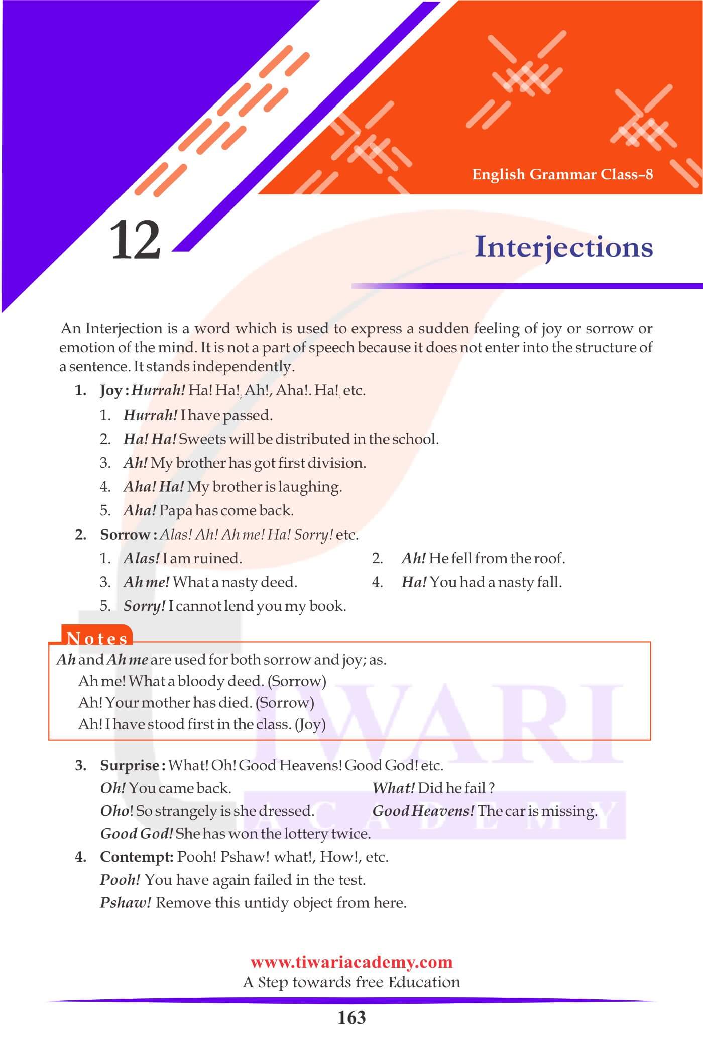 Class 8 English Grammar Chapter 12 Interjections