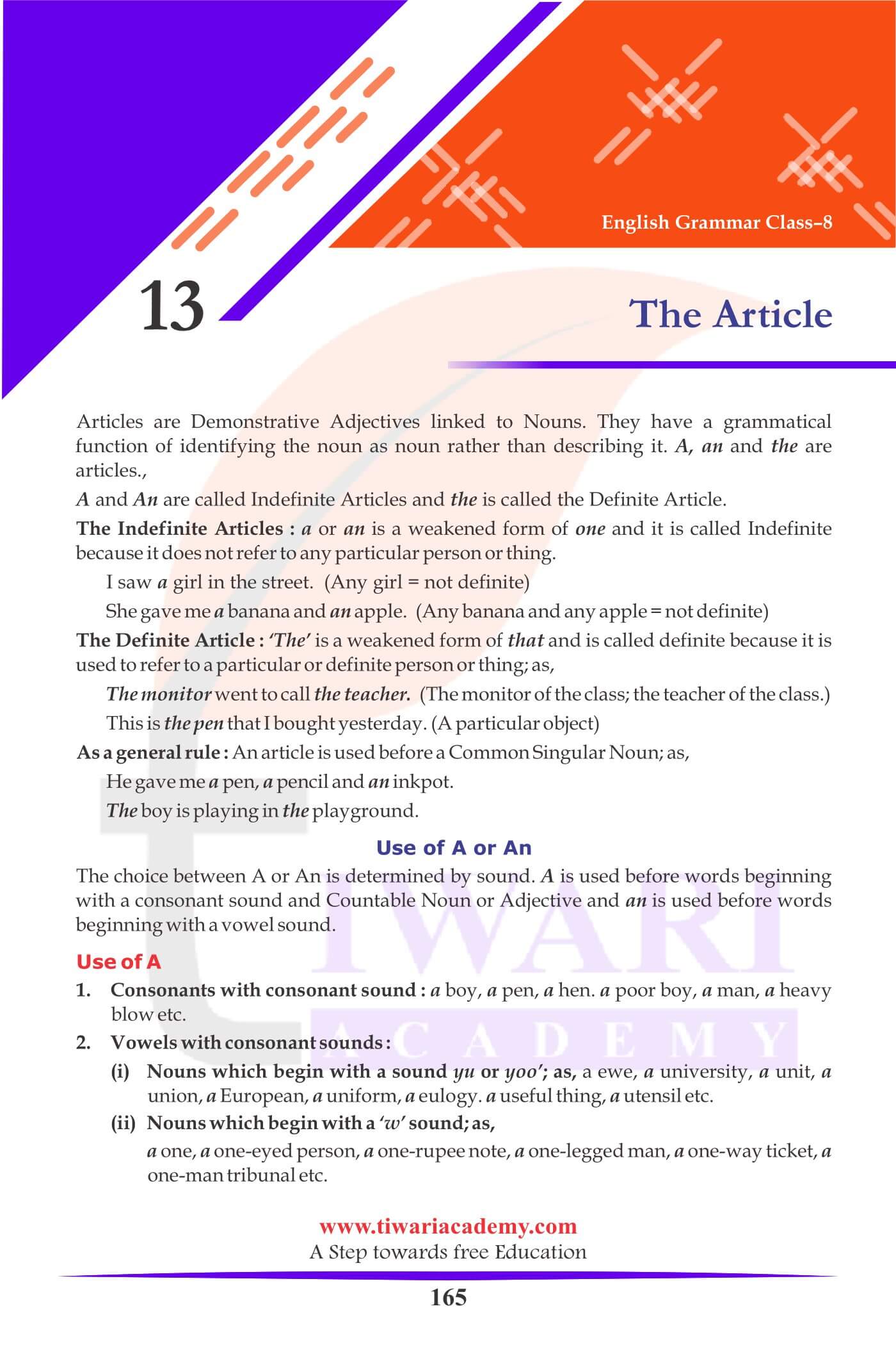 Class 8 English Grammar Chapter 13 The Article
