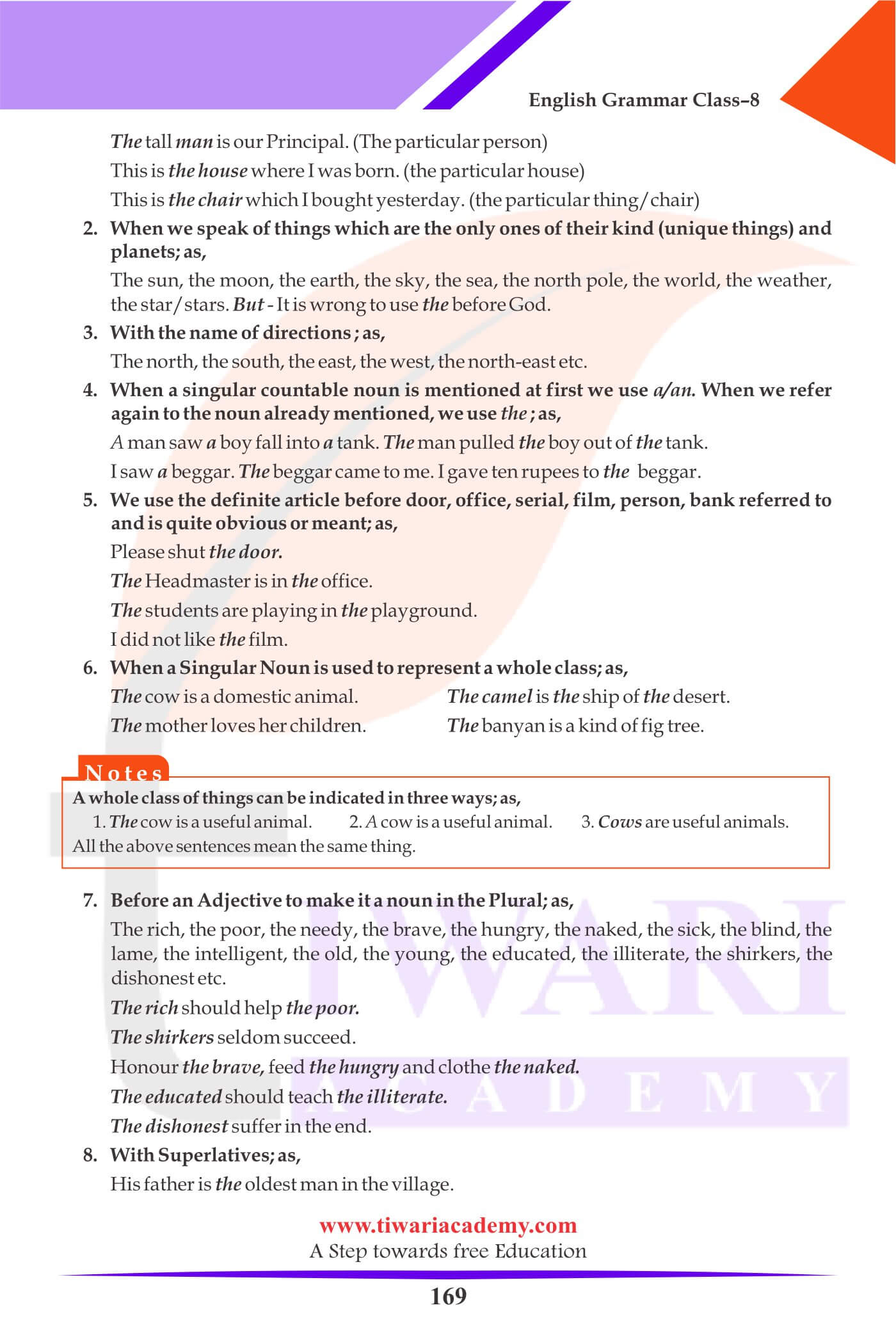 Class 8 English Grammar Use of Articles