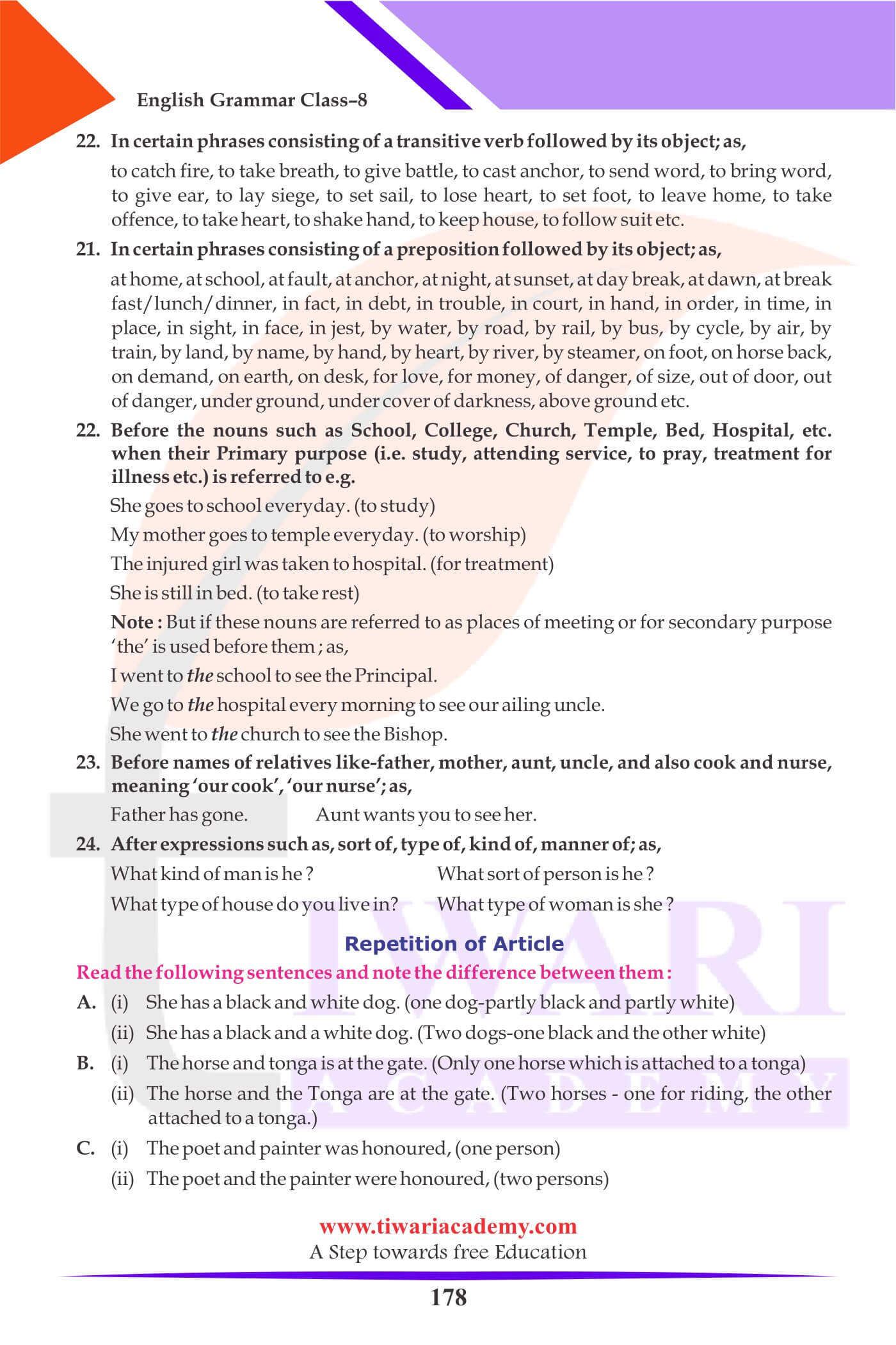 Class 8 Grammar Articles